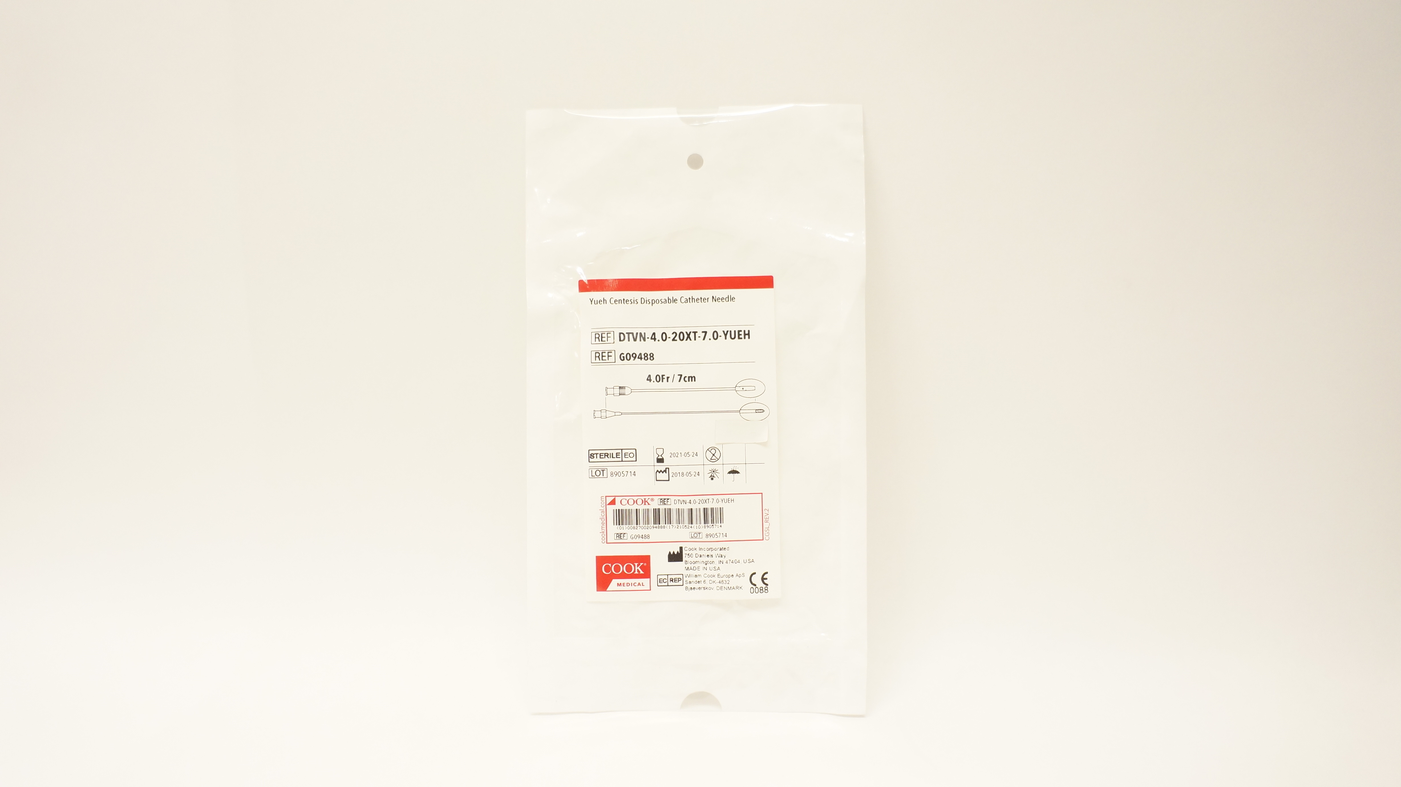 Cook Medical G09488 Yueh Centesis Disposable Cath. Ndle 4.0F (x)