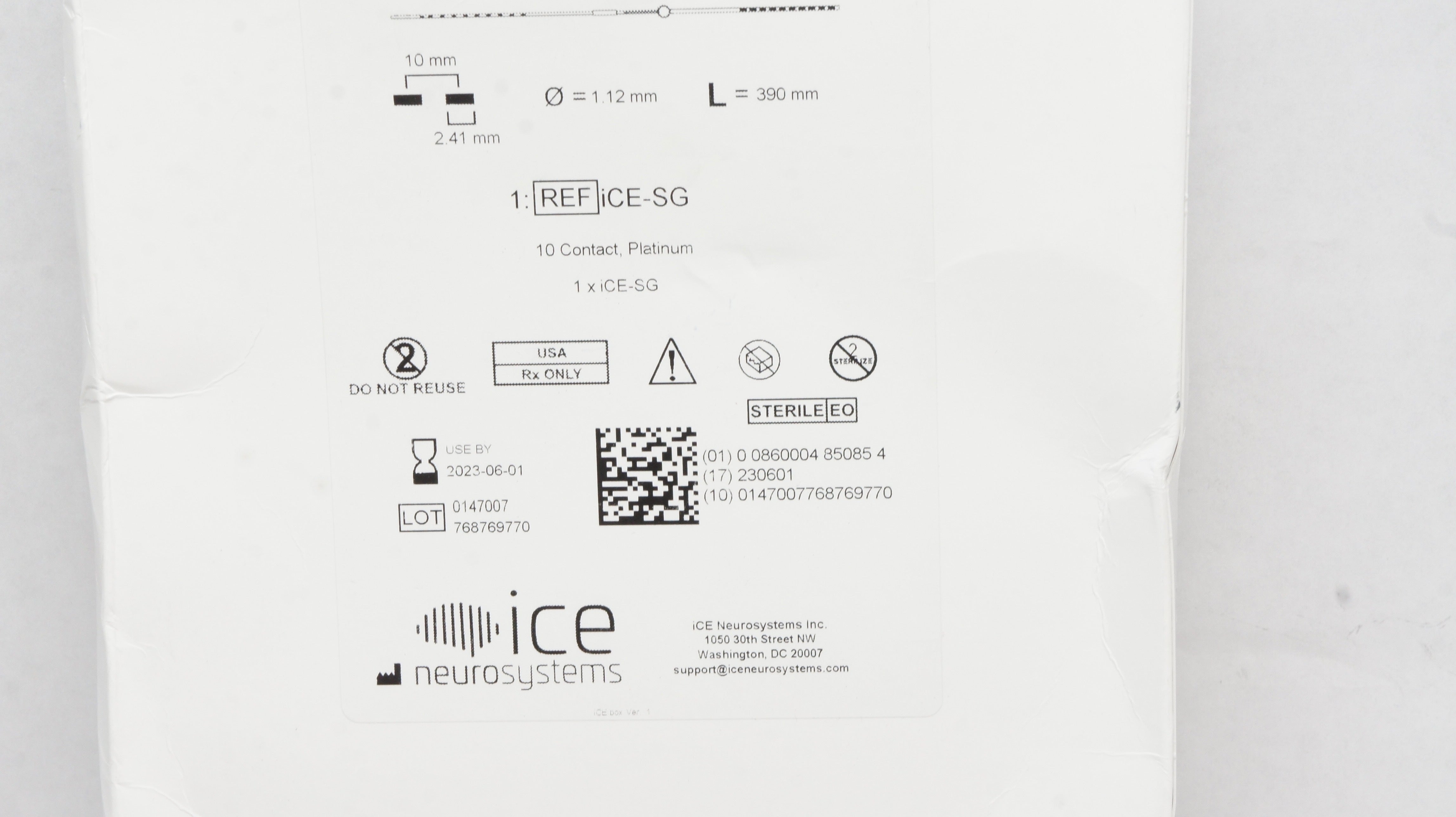 iCE Neurosystems iCE-SG Subcutaneous Electrode 1.12mm x 390mm