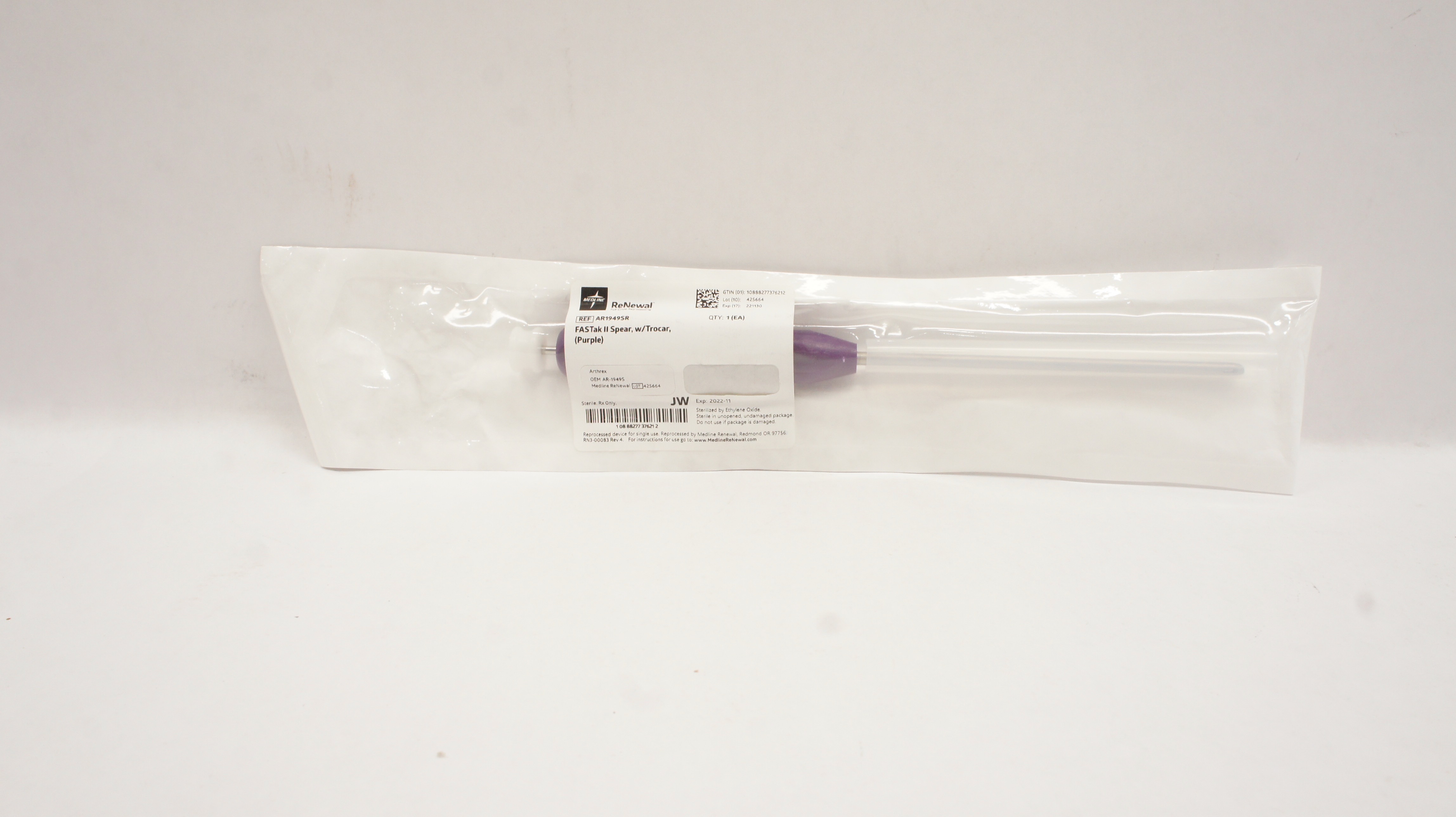 Medline AR1949SR ReNewal FASTak II Spear w/Trocar Purple