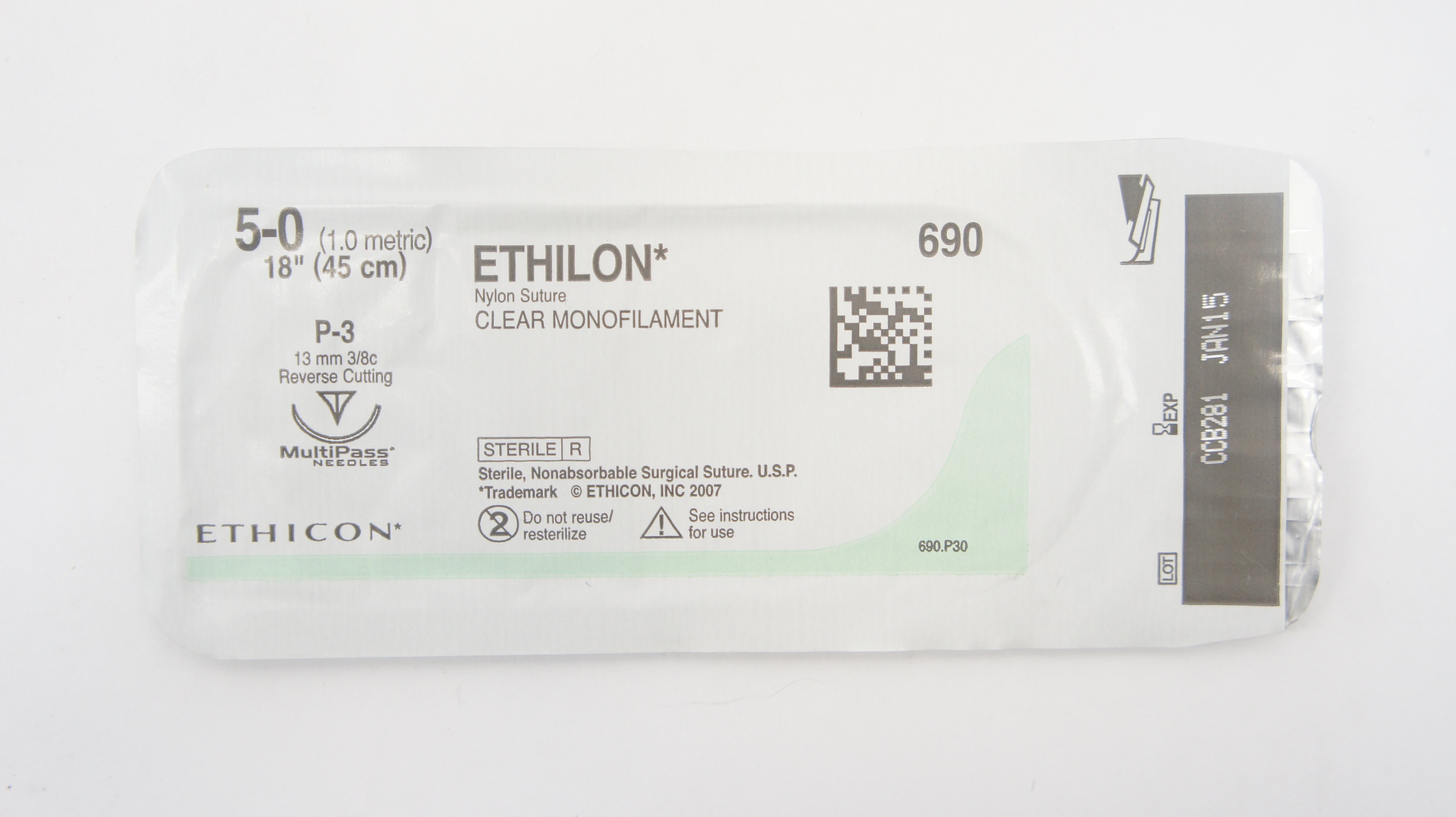 Ethicon 690 5-0 ETHILON Nylon Stre P-3 13mm 3/8c Reverse Cutting, 18inch (x)