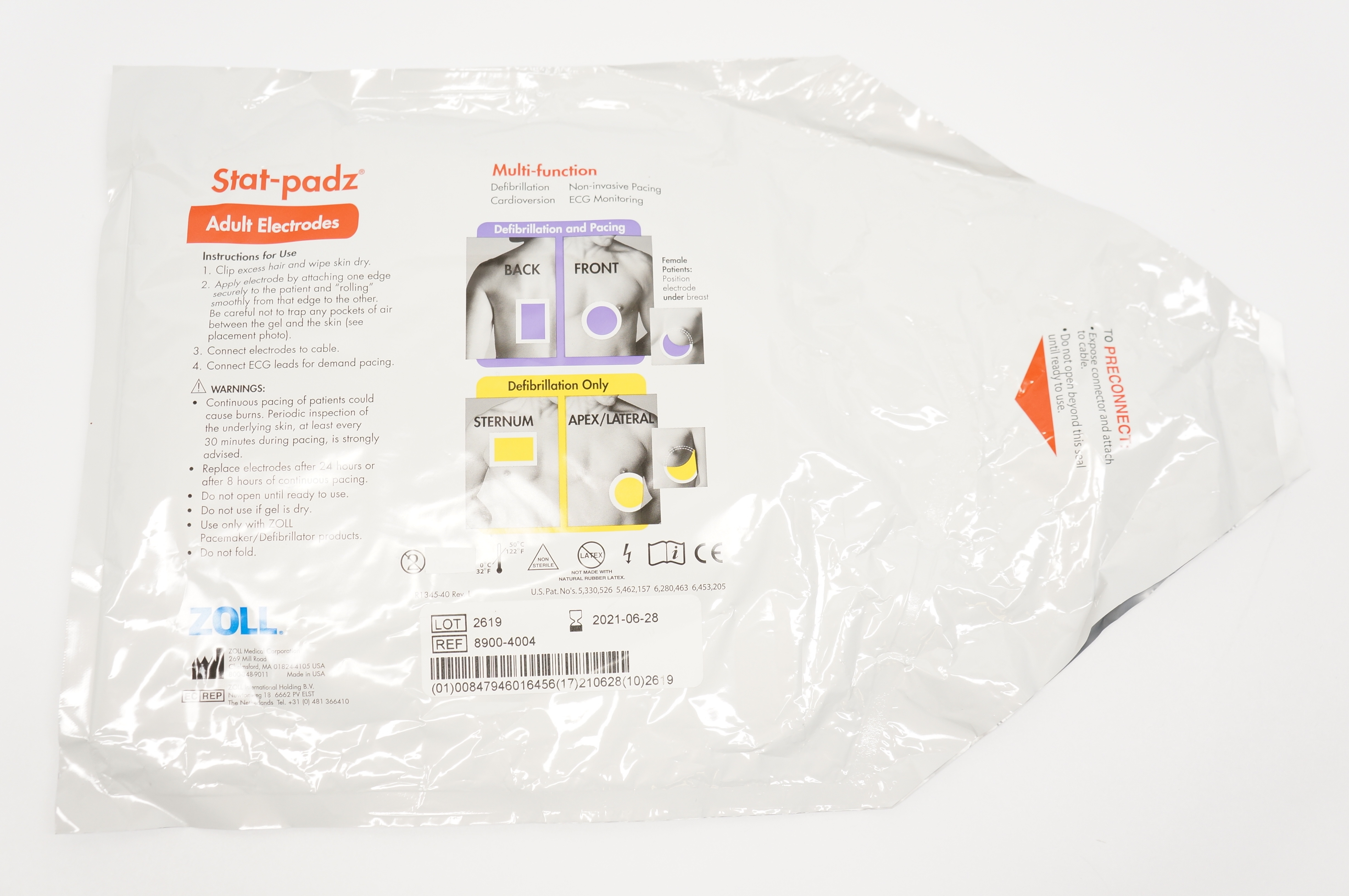 Zoll 8900-4004 Stat-padz Multi-Function Adult Electrodes >8 Years >55 lbs (x)