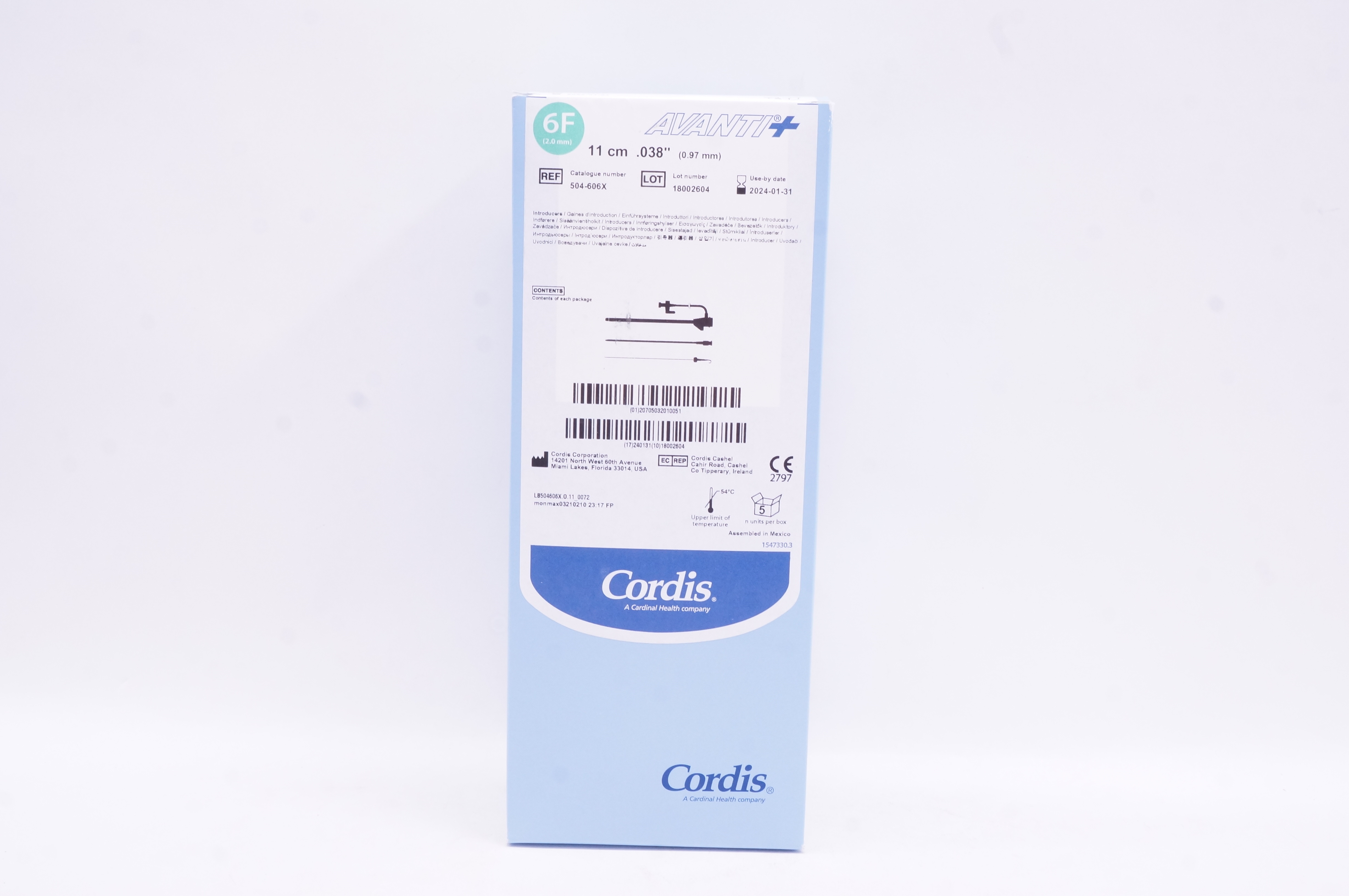 Cordis 504-606X Avanti+ Introducer 6F x 11cm x .038 inch - Box of 5