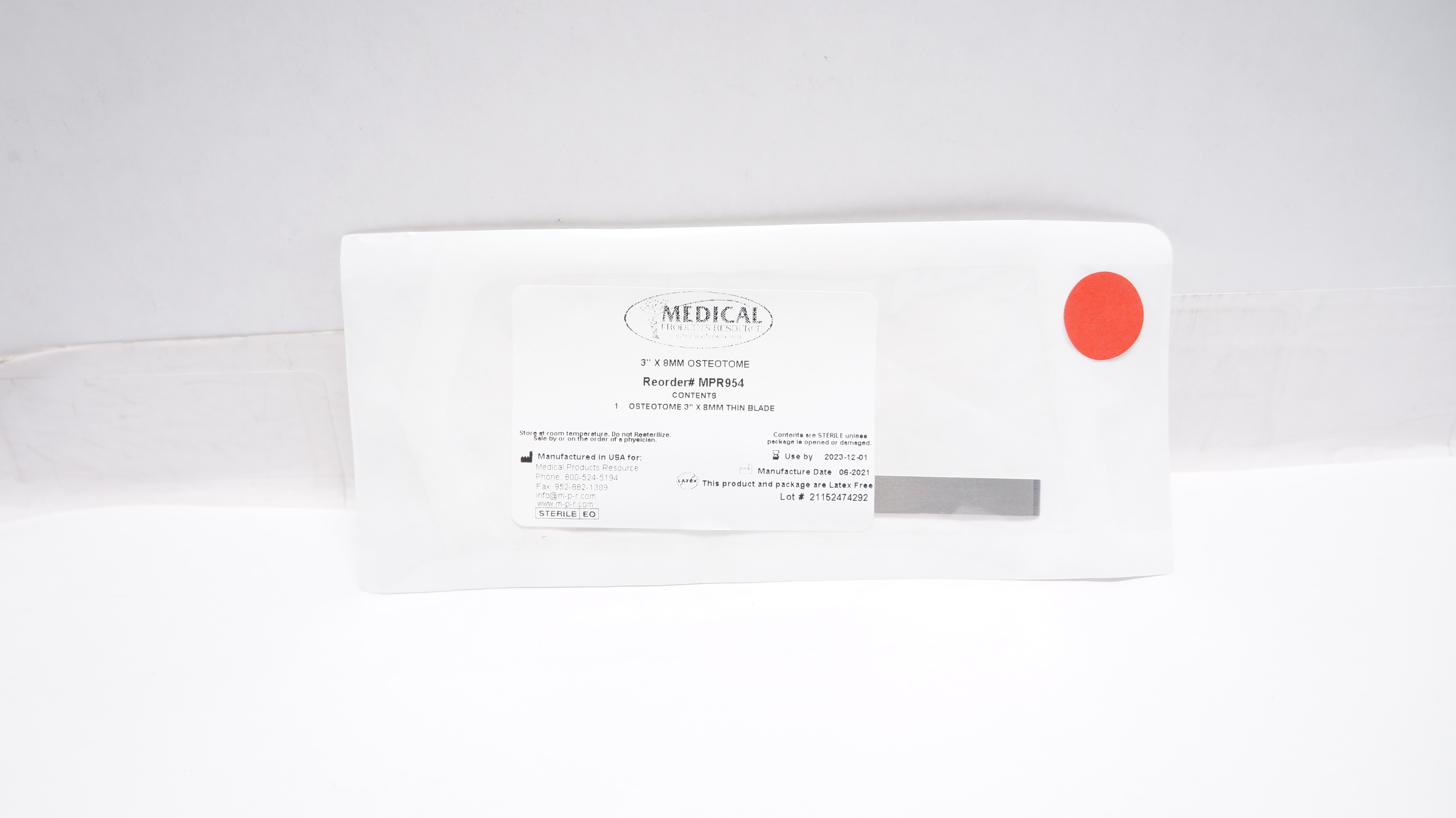 Medical Products Resource MPR954 Osteotome 3inch x 8mm Thin Blade (x)