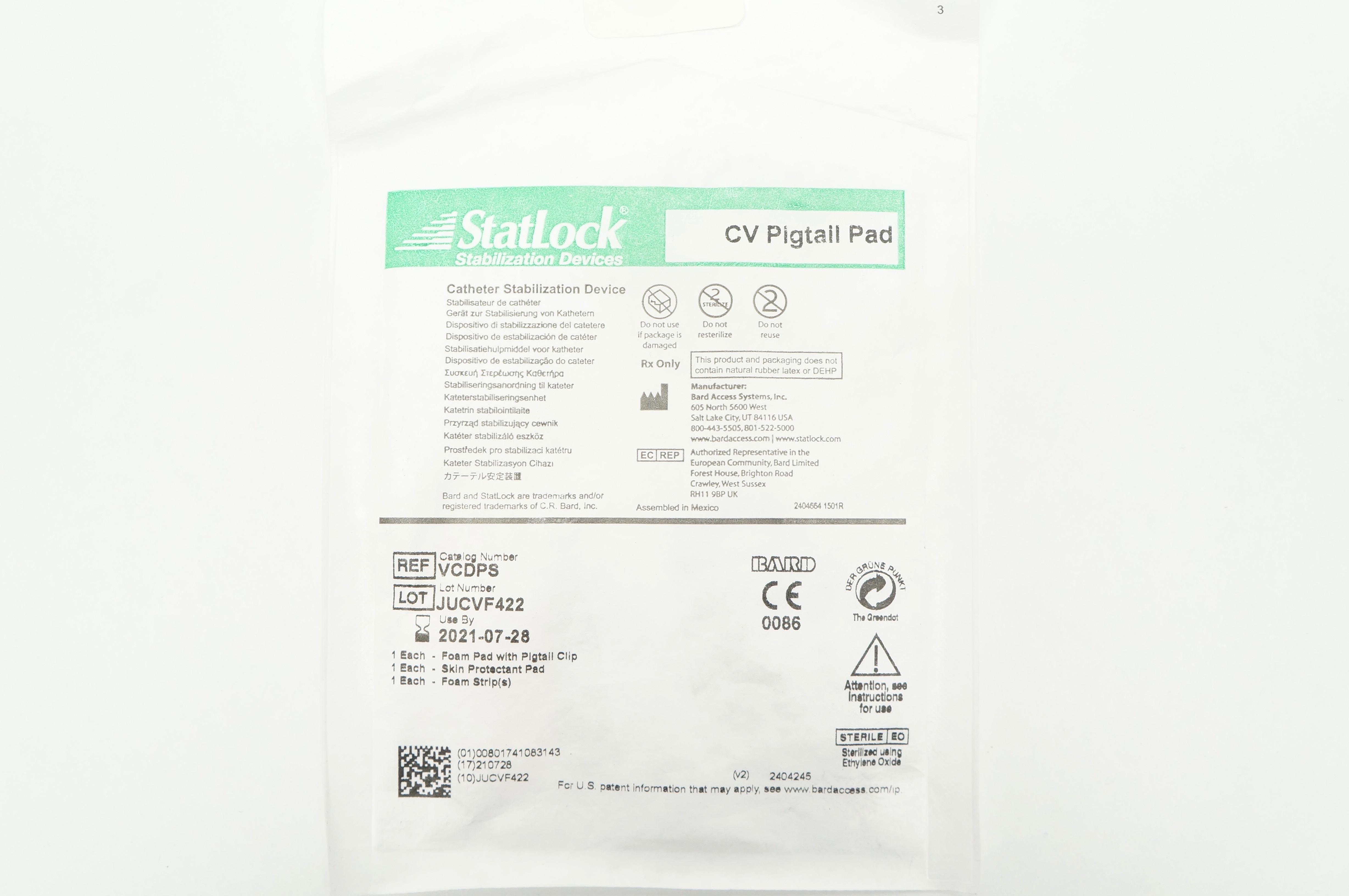 Bard VCDPS StatLock CV Pigtail Pad Cath. Stabilization Device (x)