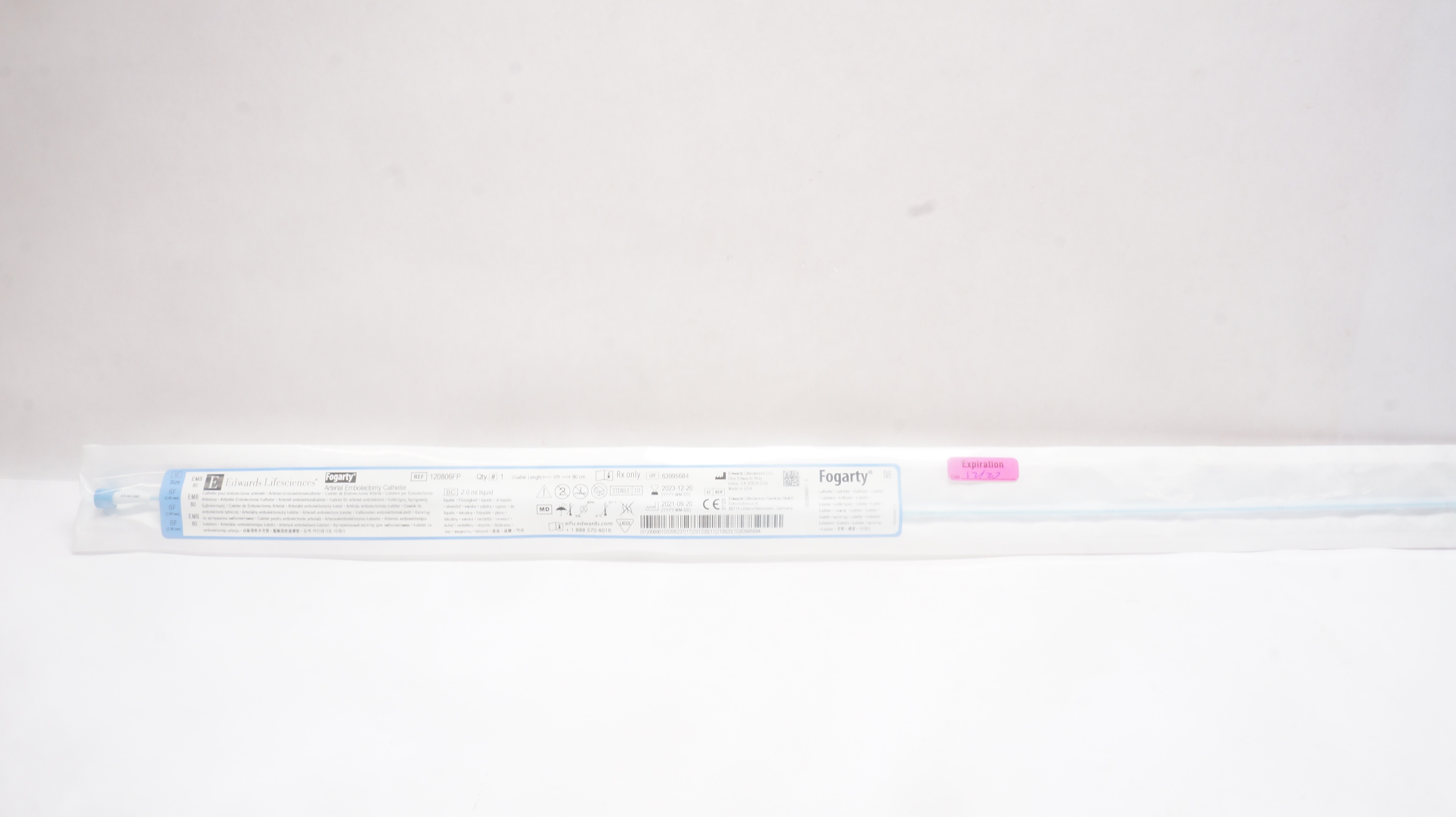 Edwards Lifesciences 120806FP Fogarty Arterial Embolectomy Cath. 6F x 80cm