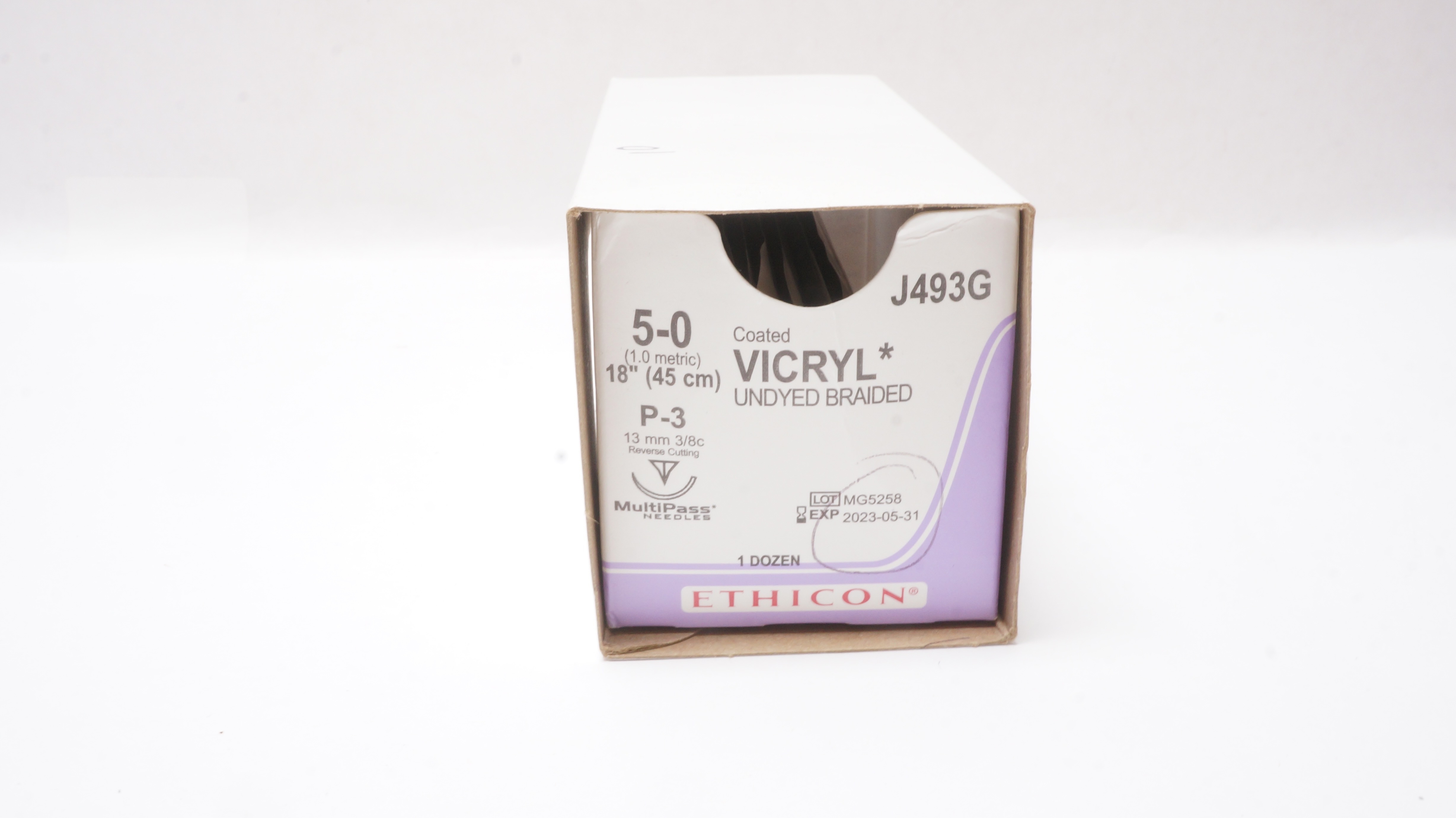 Ethicon J493G 5-0 Coated VICRYL Stre P-3 13mm 3/8 Circle, 18inch (x) - Box of 10