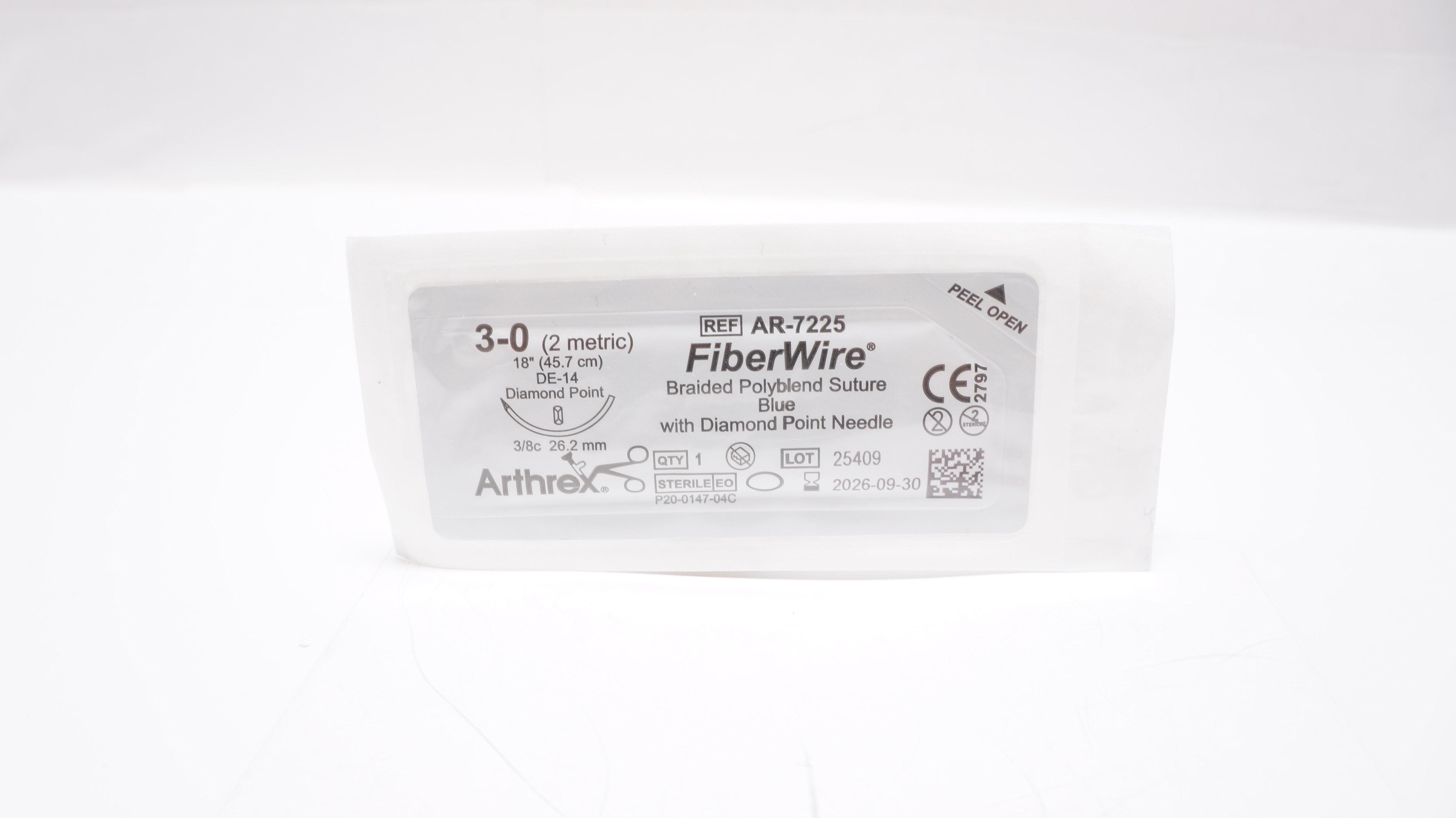 Arthrex AR-7225 3-0 FiberWire Braided Stre DE-14 DiamondPoint 3/8c 26.2mm 18inch