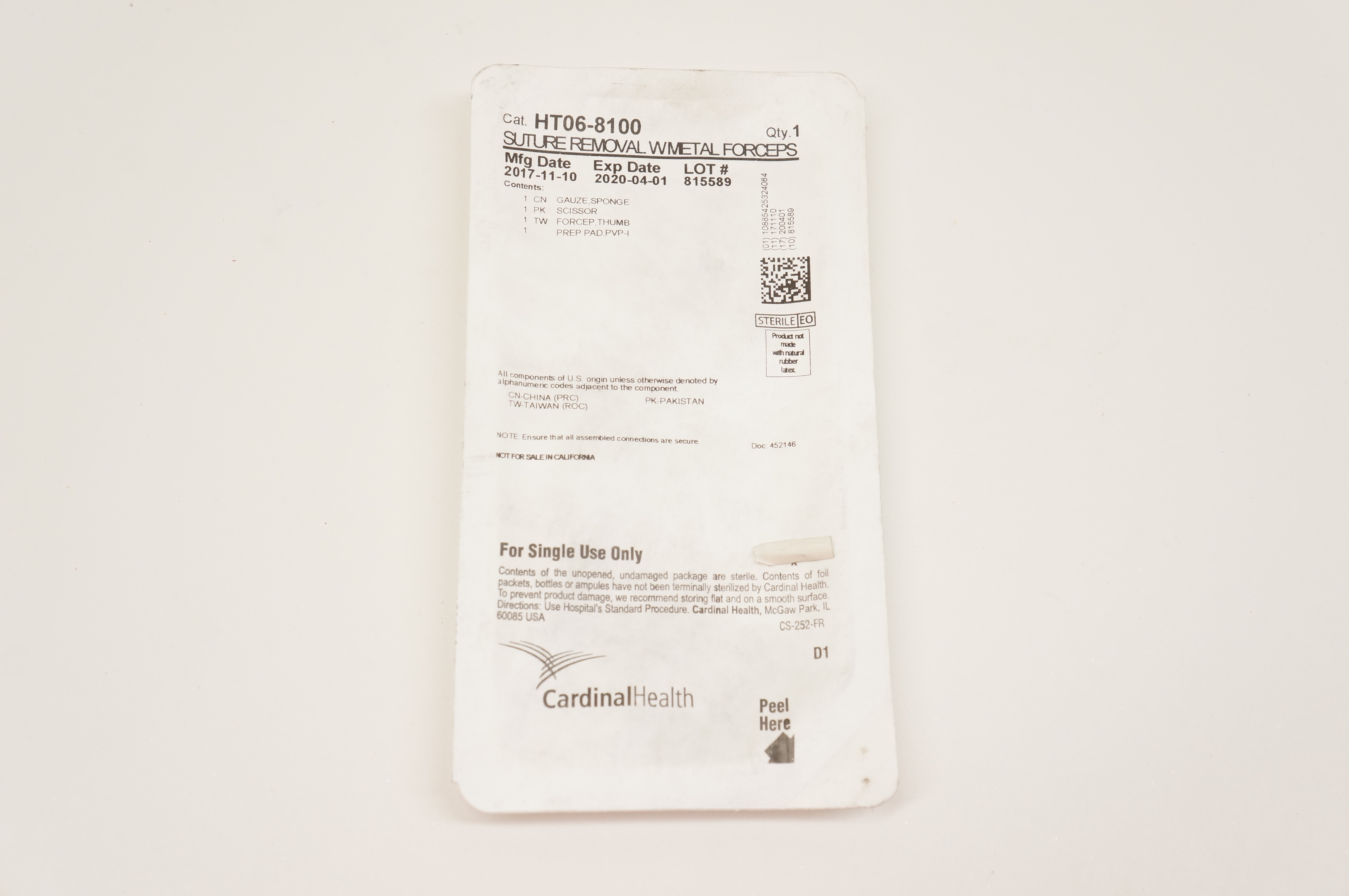 Cardinal Health HT06-8100 Stre Removal W/Metal Forceps (x)