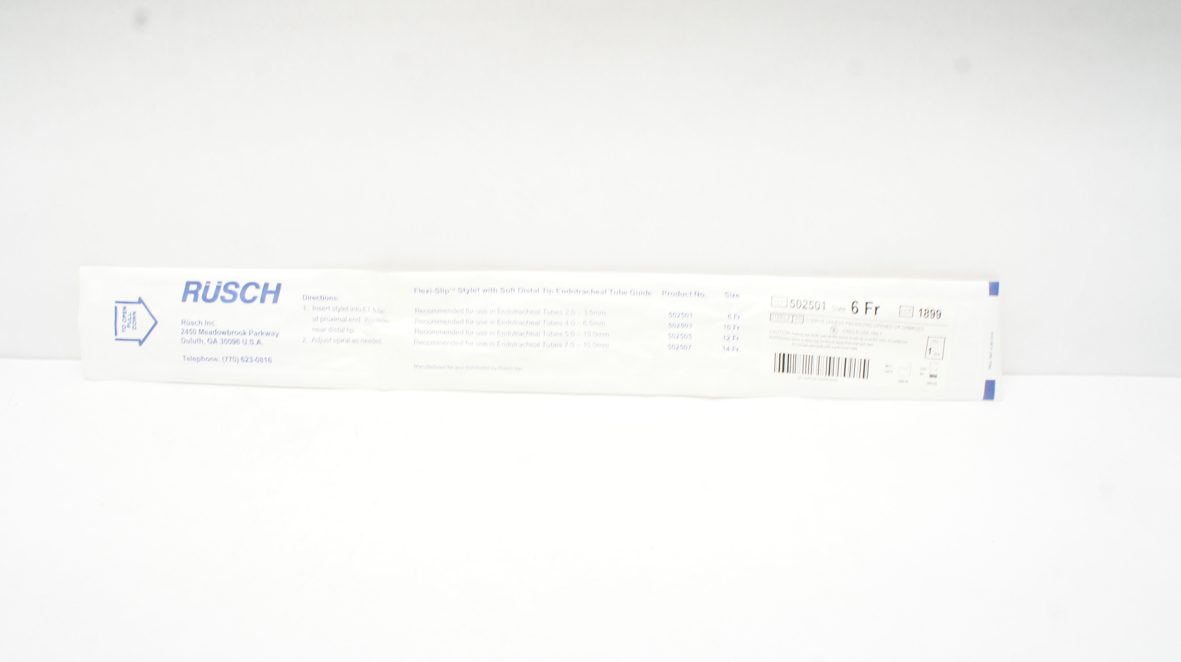 Rusch 502501 Flexi-Slip Stylet w/Soft Distal Tip Endotracheal Tube Guide 6Fr (x)