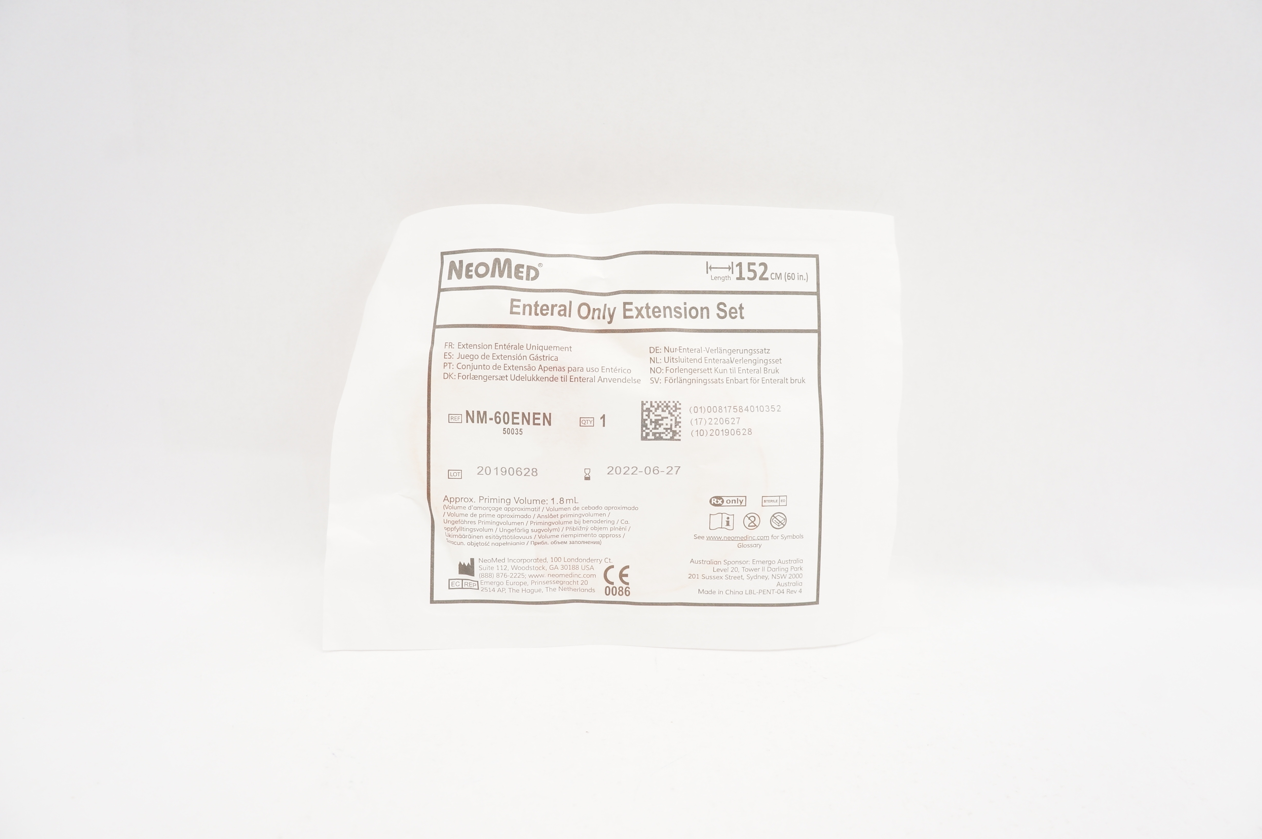 NeoMed NM-60ENEN Enteral Only Extension Set 60inch, Approx. Volume 1.8mL