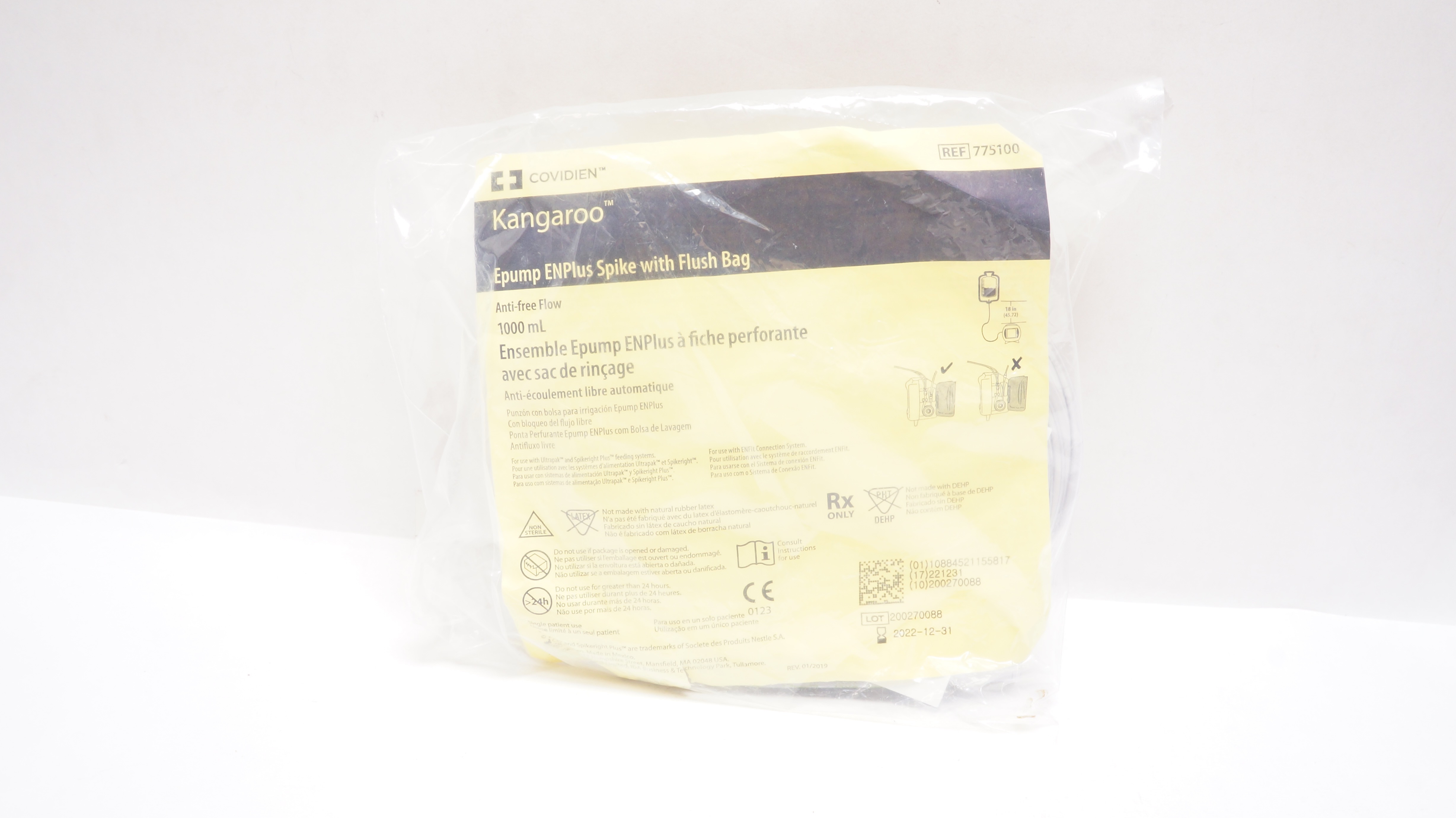 Covidien 775100 Kangaroo Epump ENPlus Spike with Flush Bag 1000mL (x)