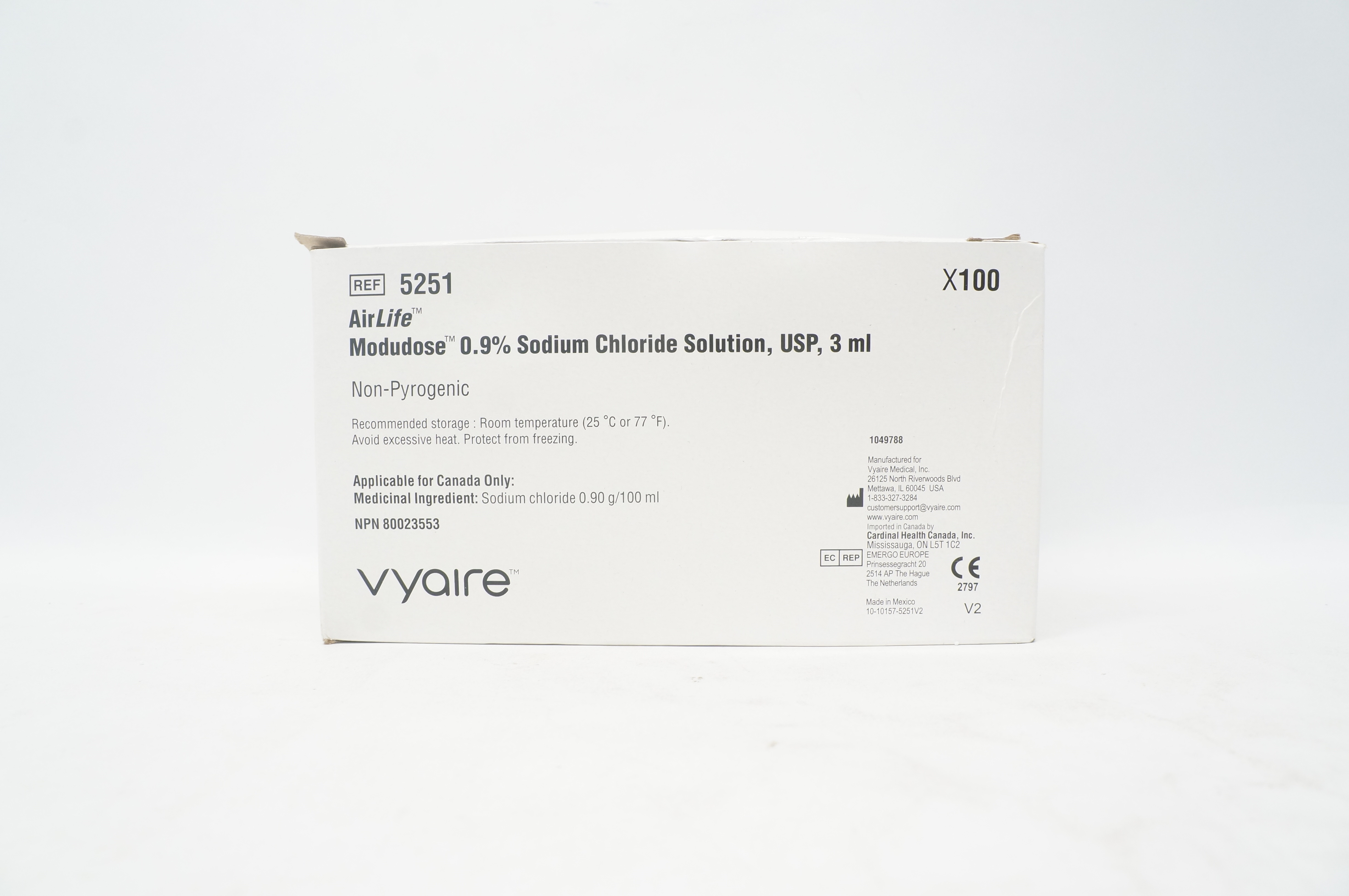 Vyaire 5251 AirLife Modudose 0.9% Sodium Chloride Solution, USP, 3mL -Box of 100