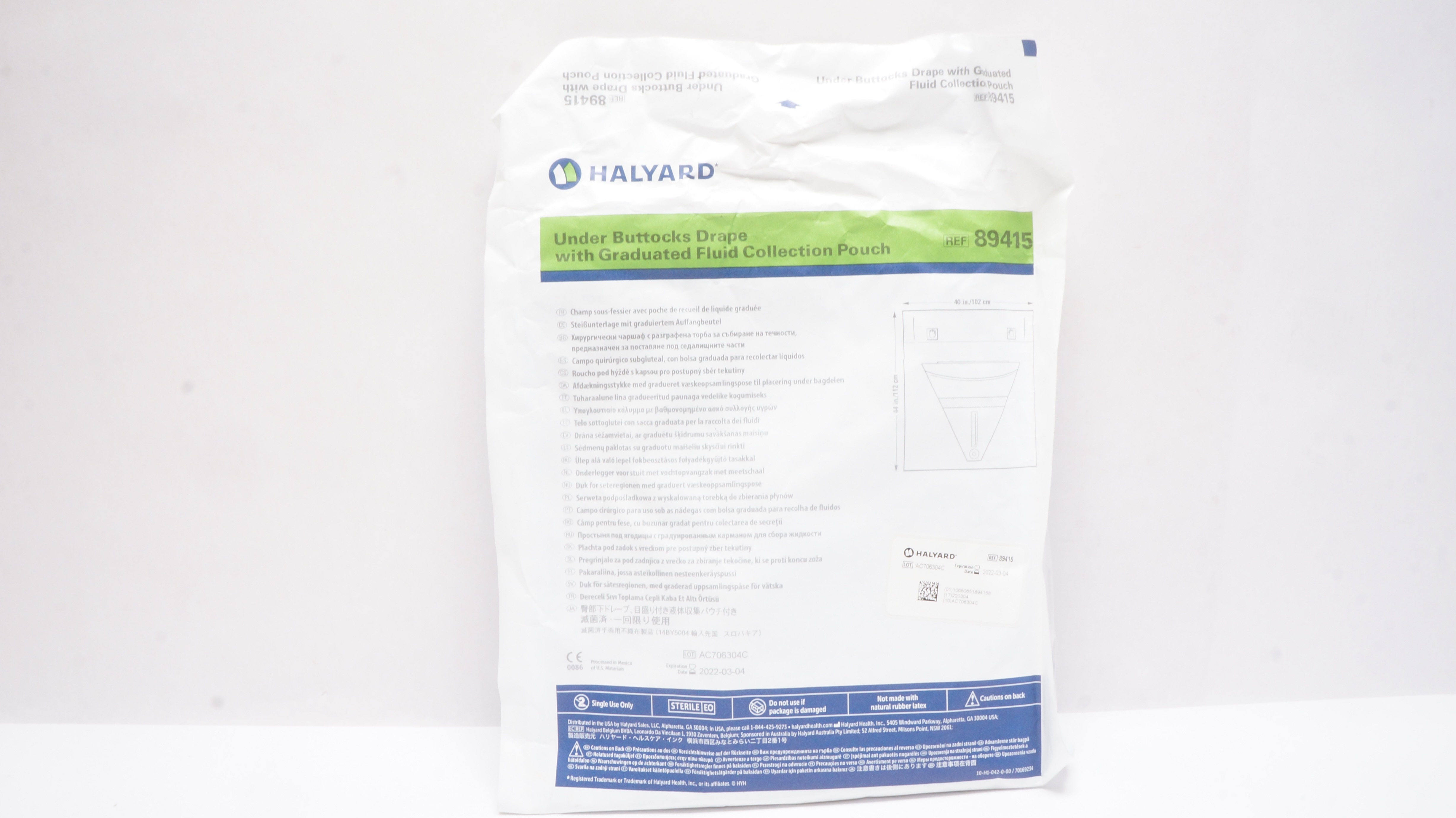 Halyard 89415 Under Buttocks Drape w/Fluid Collection Pouch 40inch x 44inch (x)