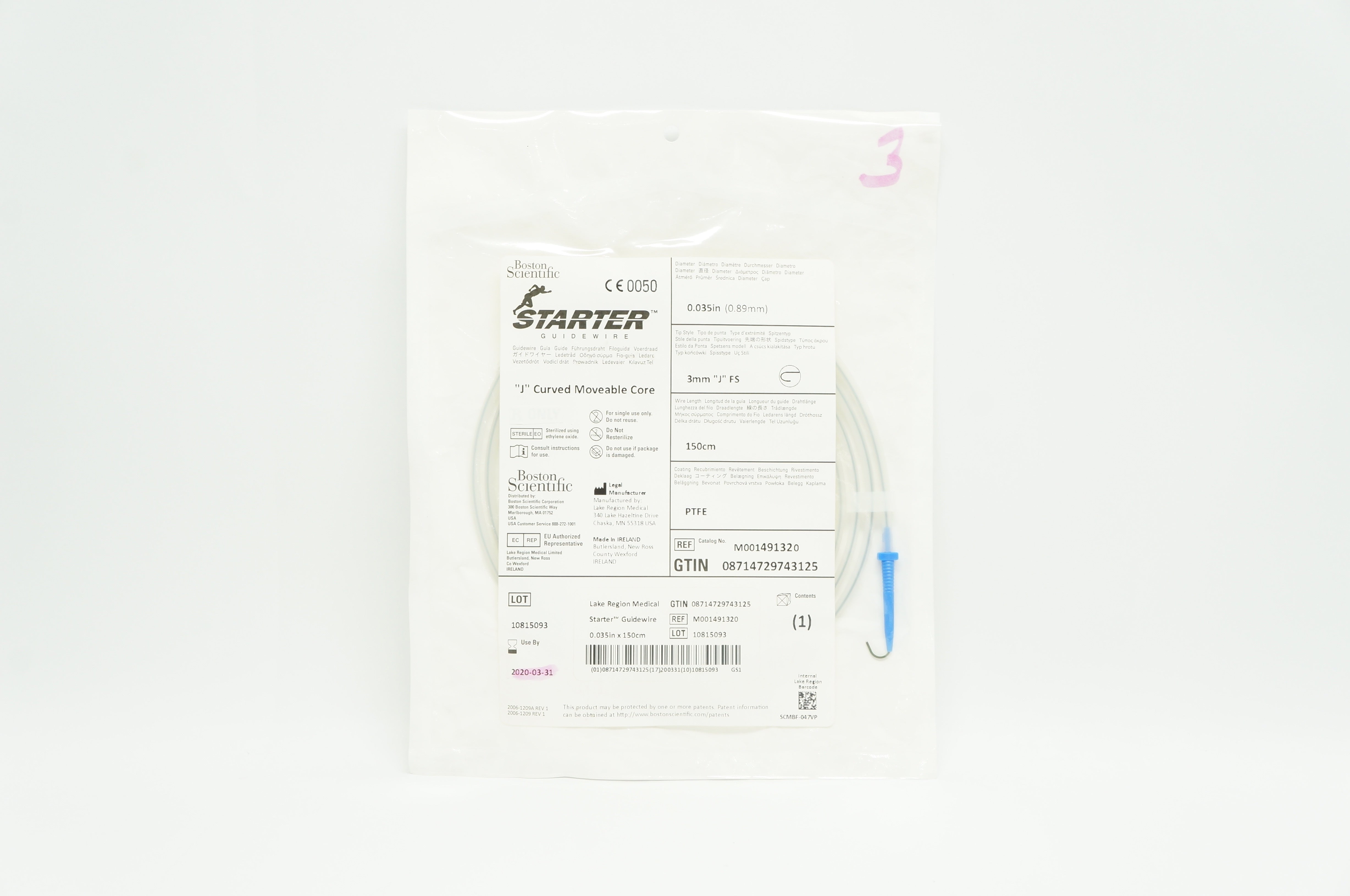 Boston Scientific M001491320 Starter J Curved Moveable Core 0.035in. x 15cm (x)
