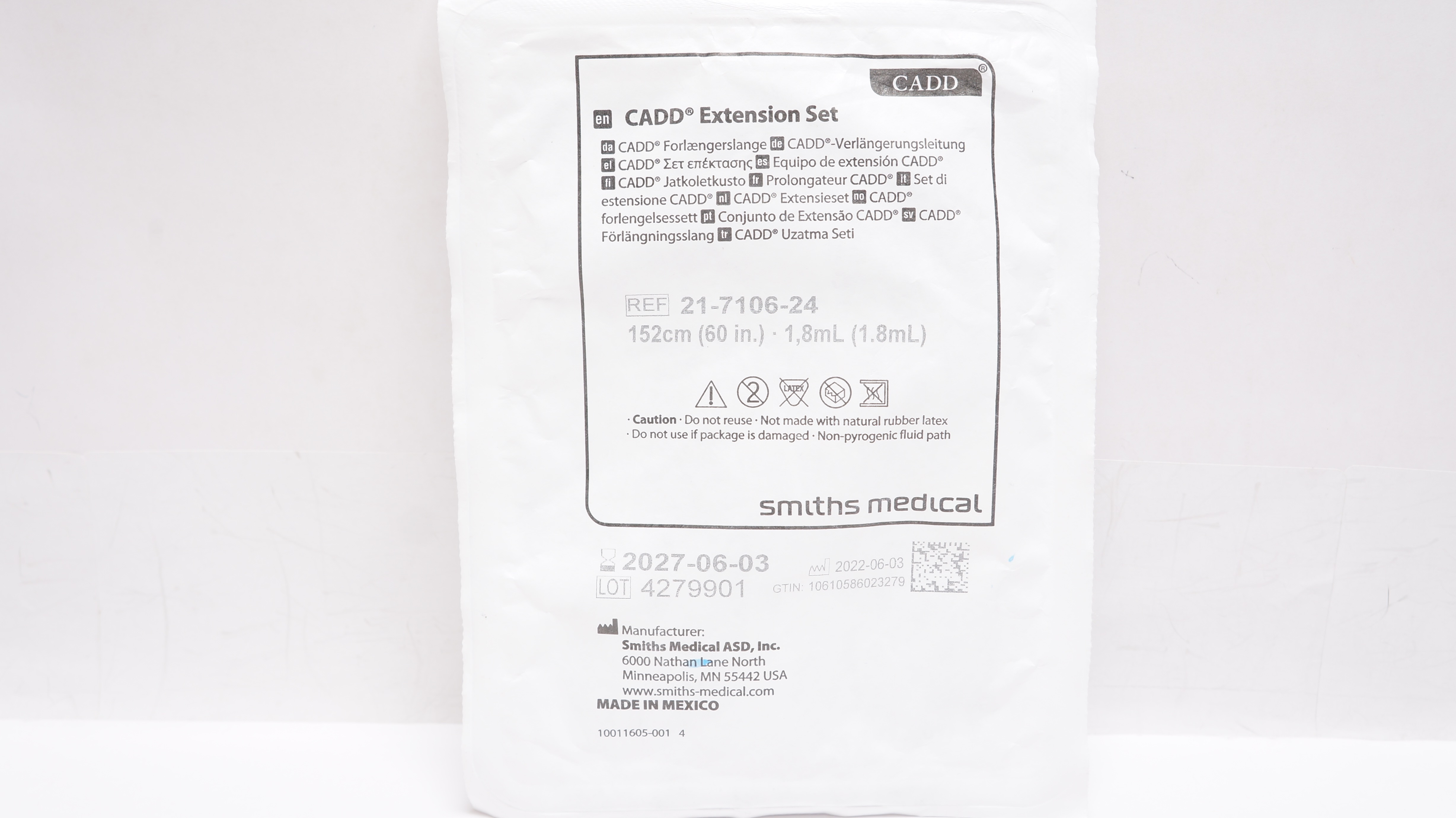 Smiths Medical 21-7106-24 CADD Extension Set 60 inch x 1.8 mL