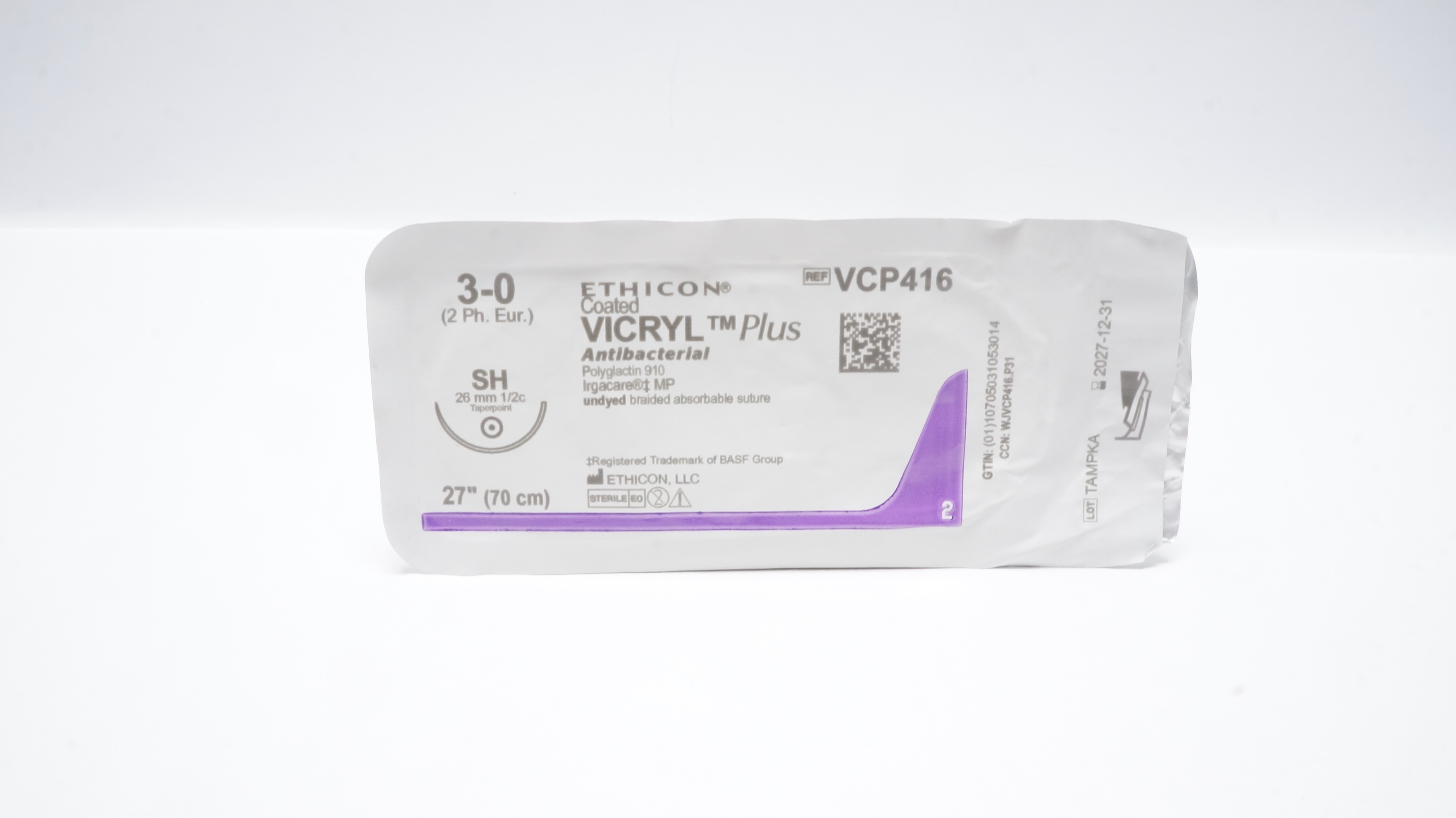 Vic Ryp Ethicon VCP416 3-0 Vicryl Plus Antibacterial Stre SH 26mm 1/2c ...