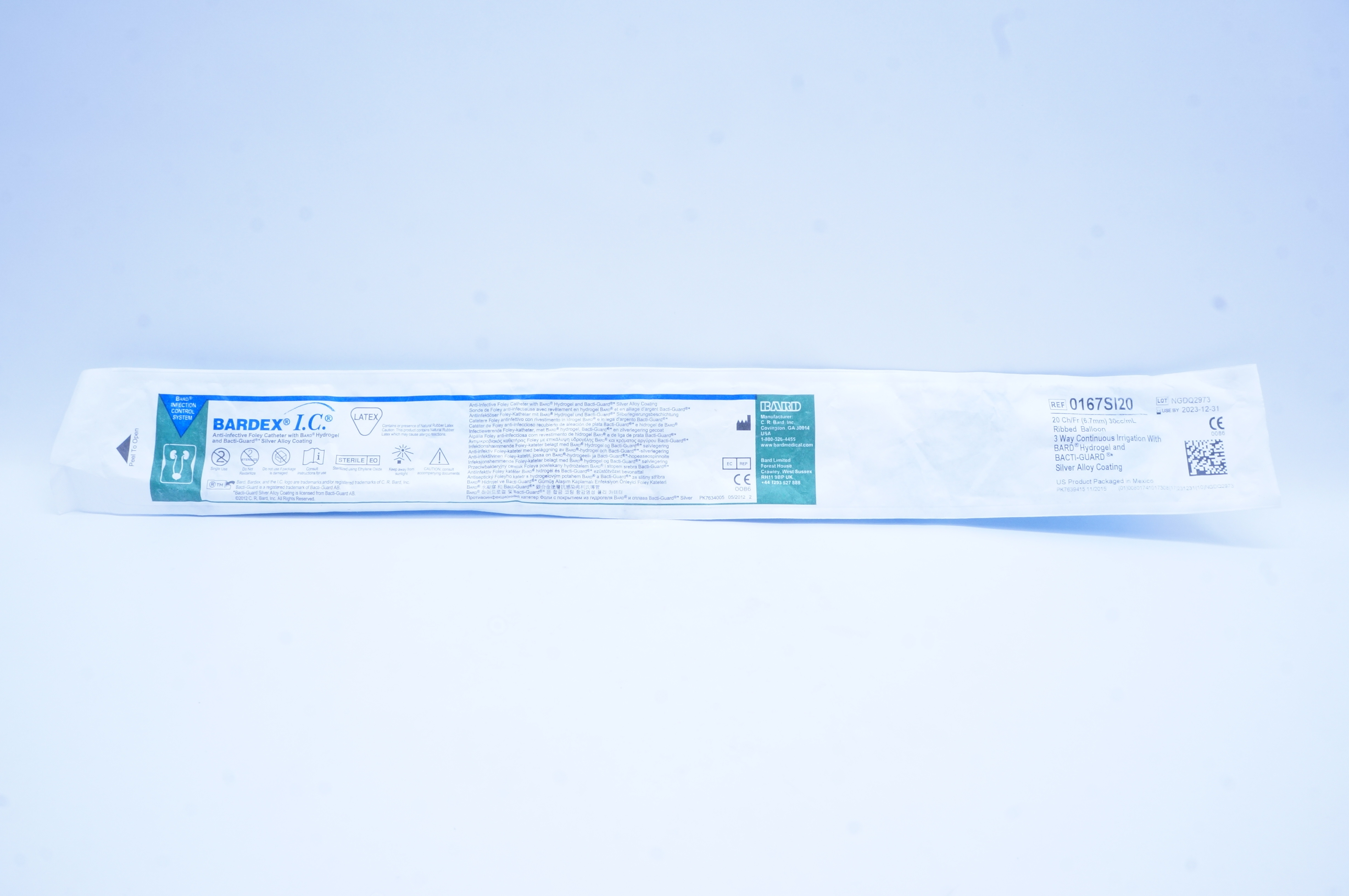 Bard 0167SI20 Bardex I.C. Anti-Infective Foley Cath. 20Ch/Fr x 30cc/mL