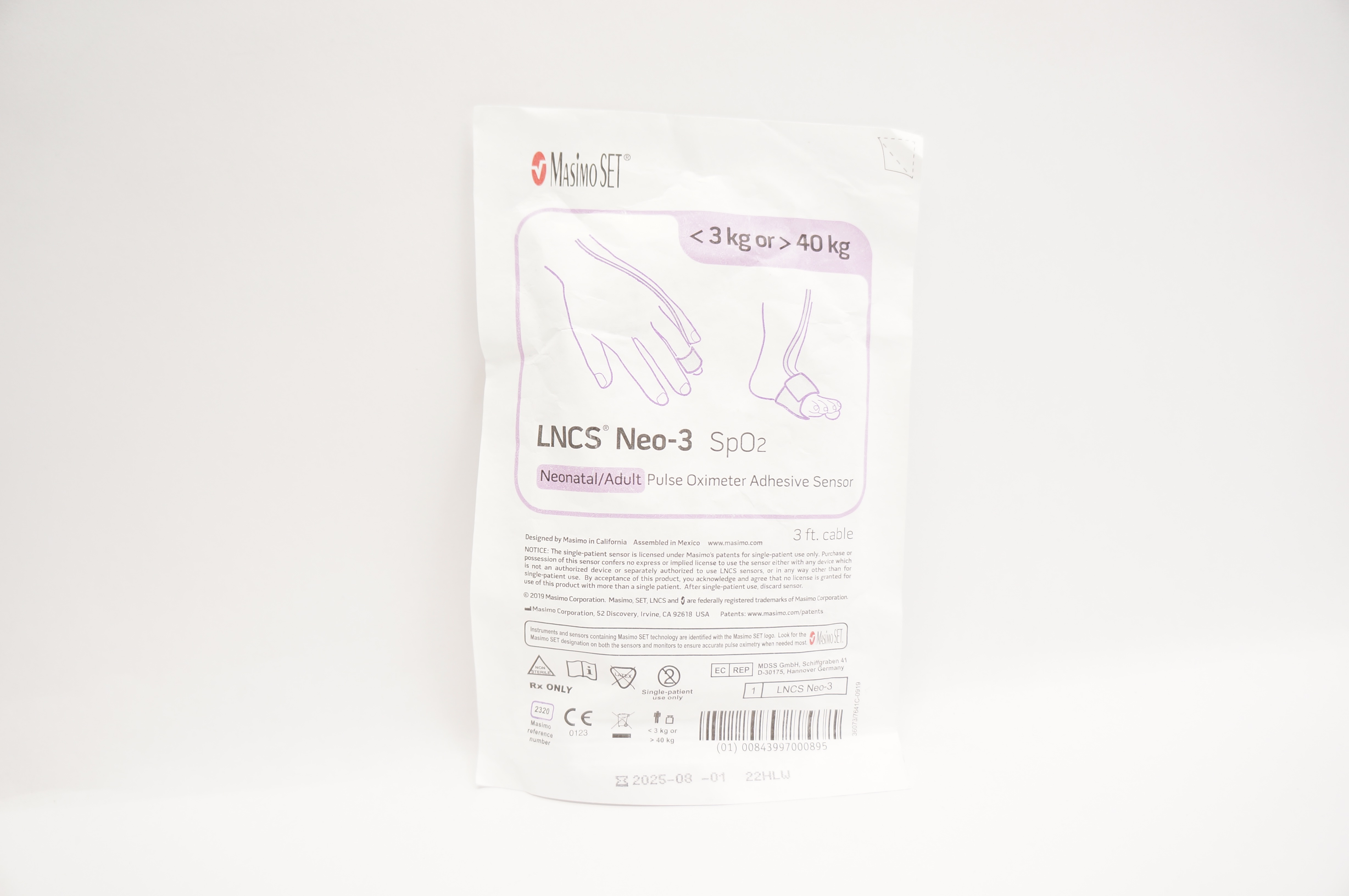 MasimoSet 2320 LNCS Neo-3 SpO₂ Pulse Oximeter Adhesive Sensor <3kg or > 40kg