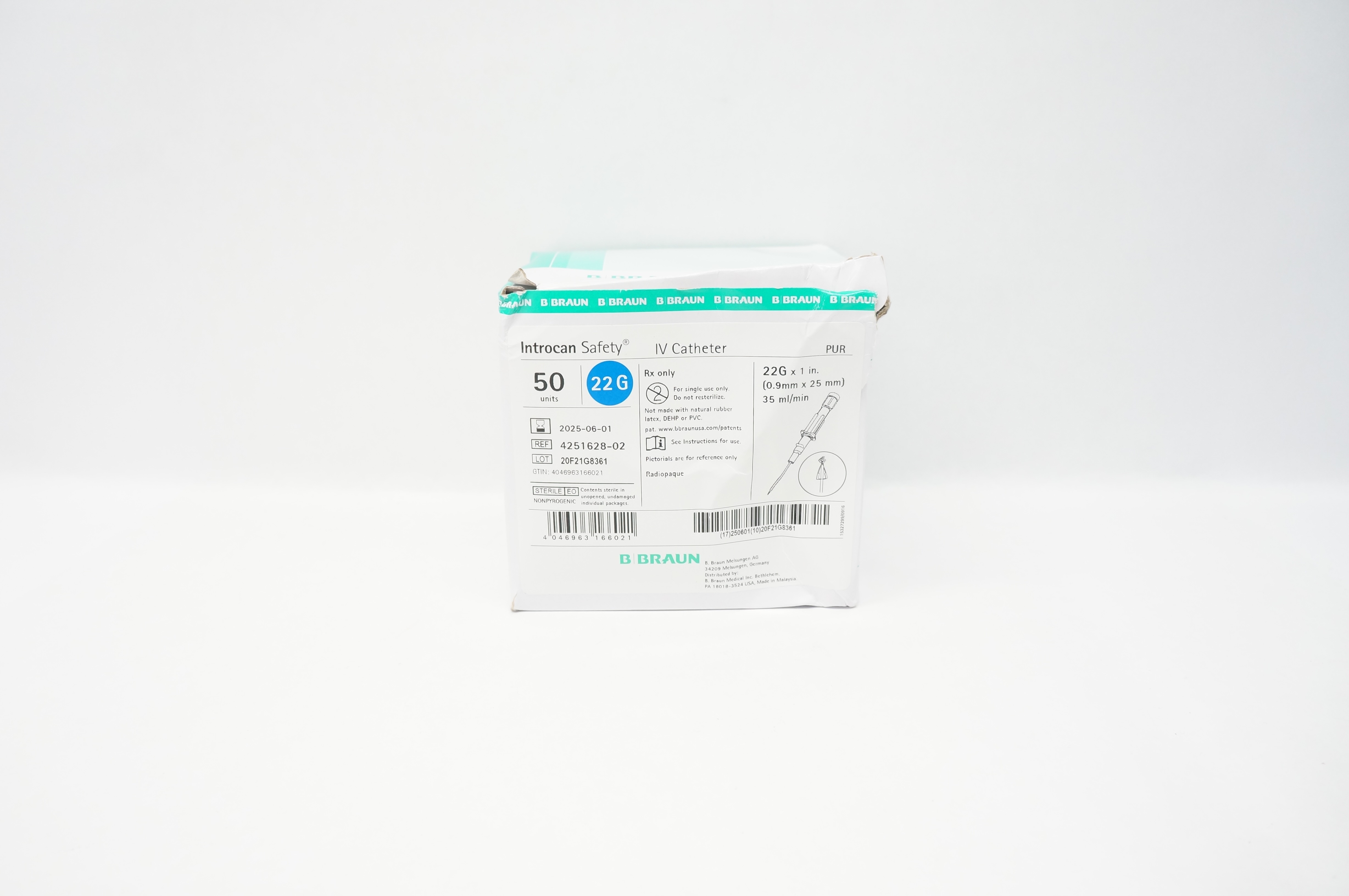 Braun 4251628-02 Introcan Safety IV Cath. 22G x 1inch 35mL/min - Box of 50