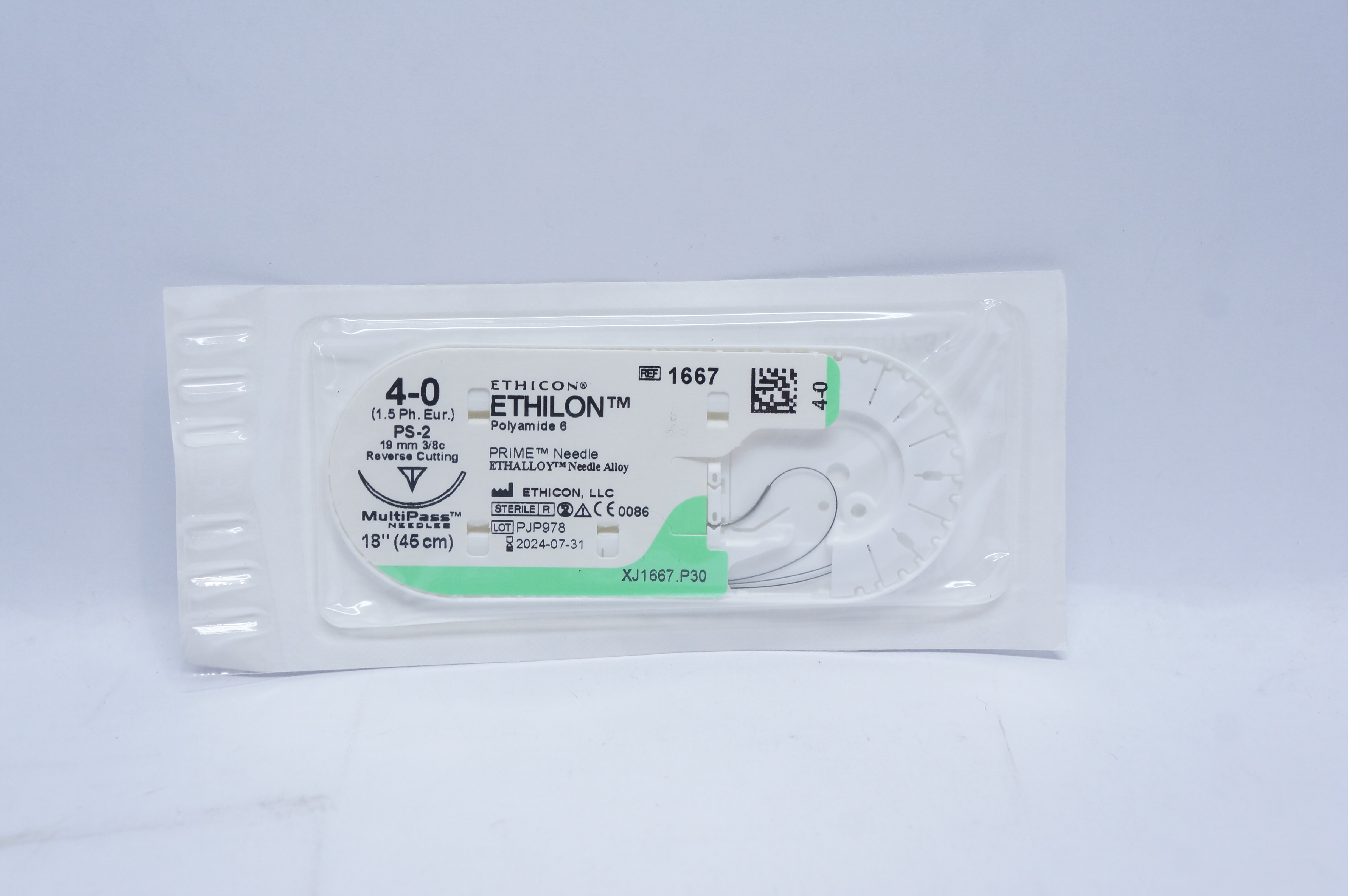 Ethicon 1667 4-0 ETHILON, PS-2, 19mm 3/8c Reverse Cutting, 18inch