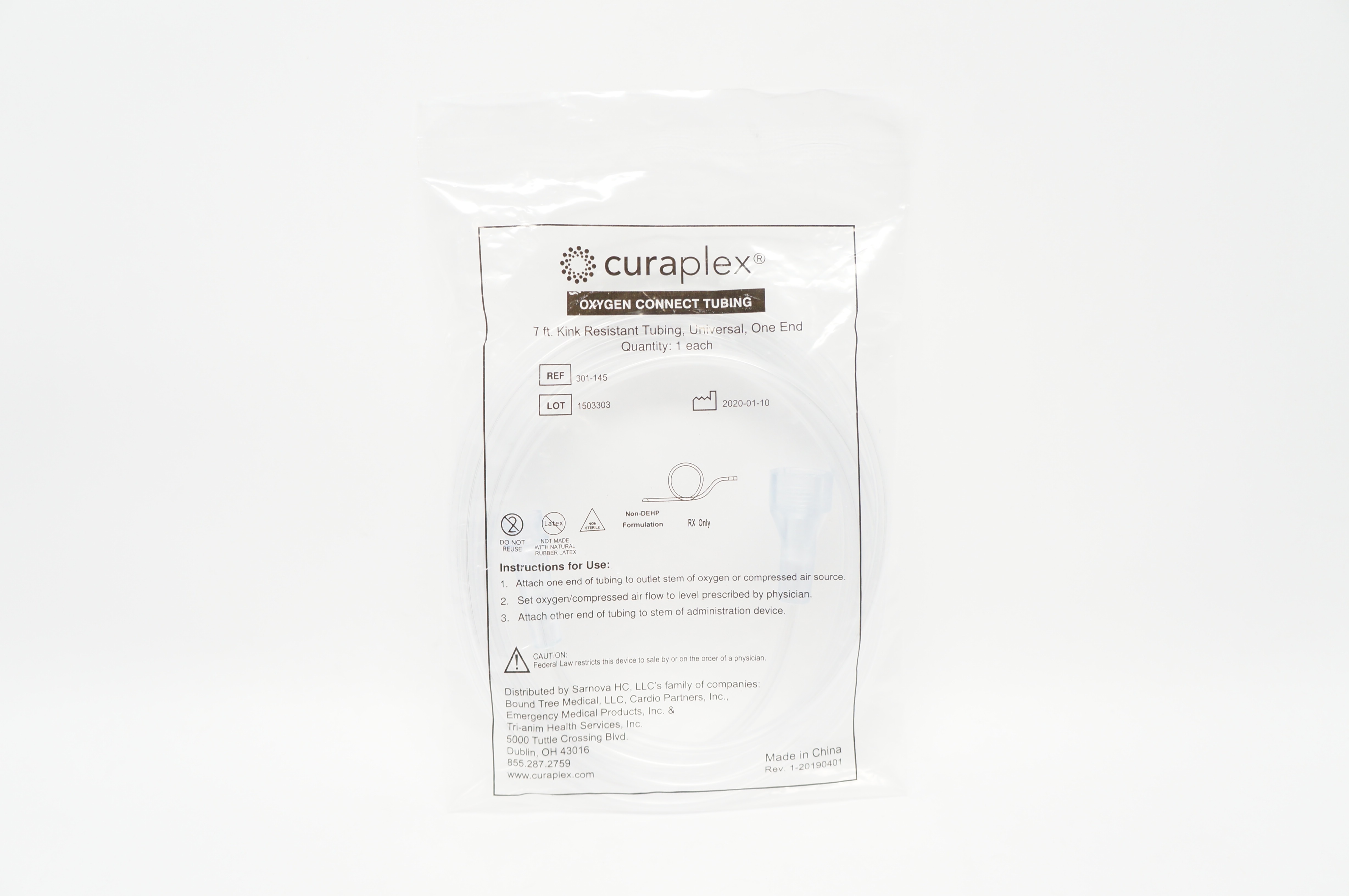 Curaplex 301145 Oxygen Connect Tubing 7ft. Kink Resistant Universal