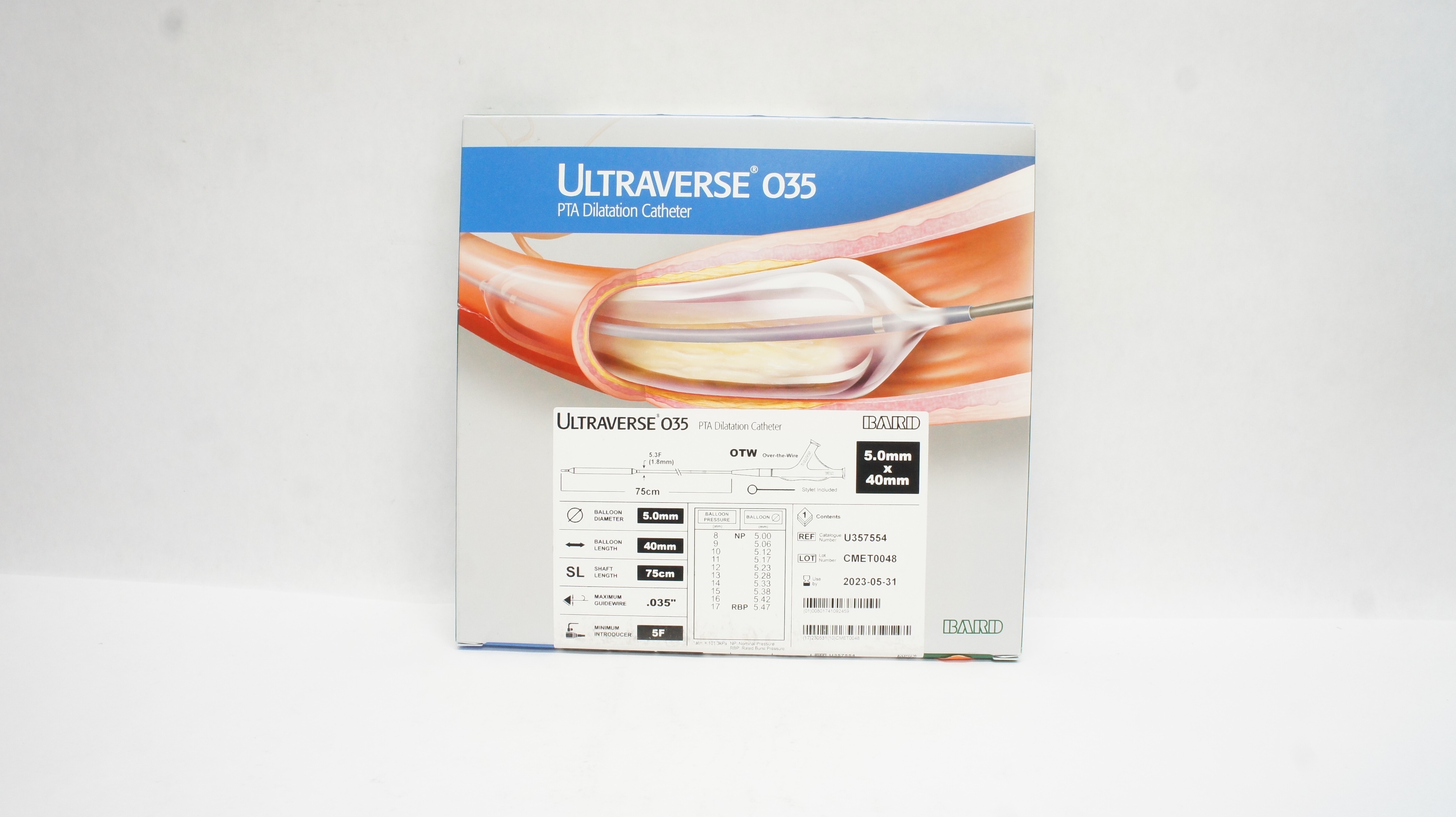 Bard U357554 Ultraverse 035 PTA Dilatation Cath. 5.0 x 40mm x 75cm (x)