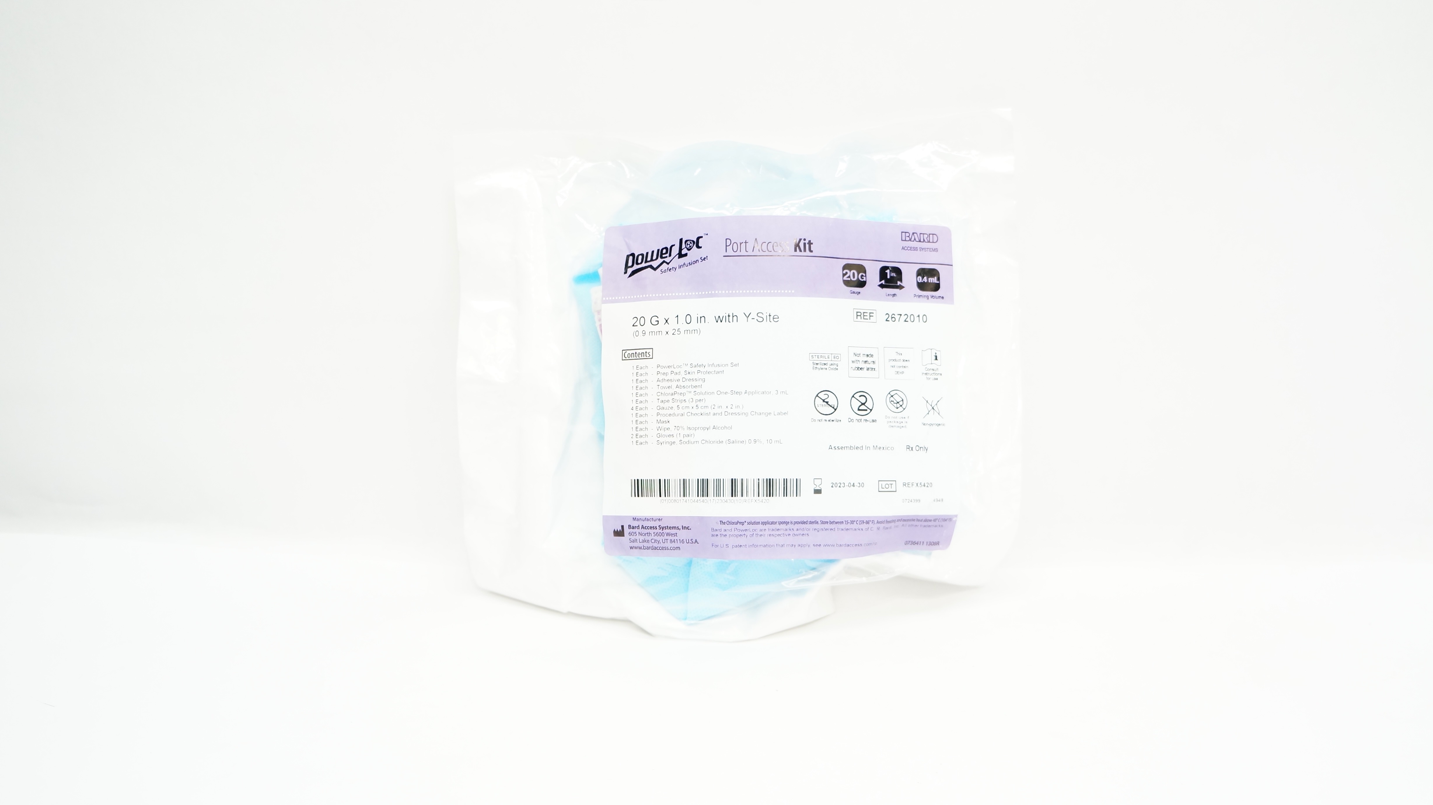 Bard 2672010 Power Loc Port Access Kit 20G x 1inch with Y-Site (x)