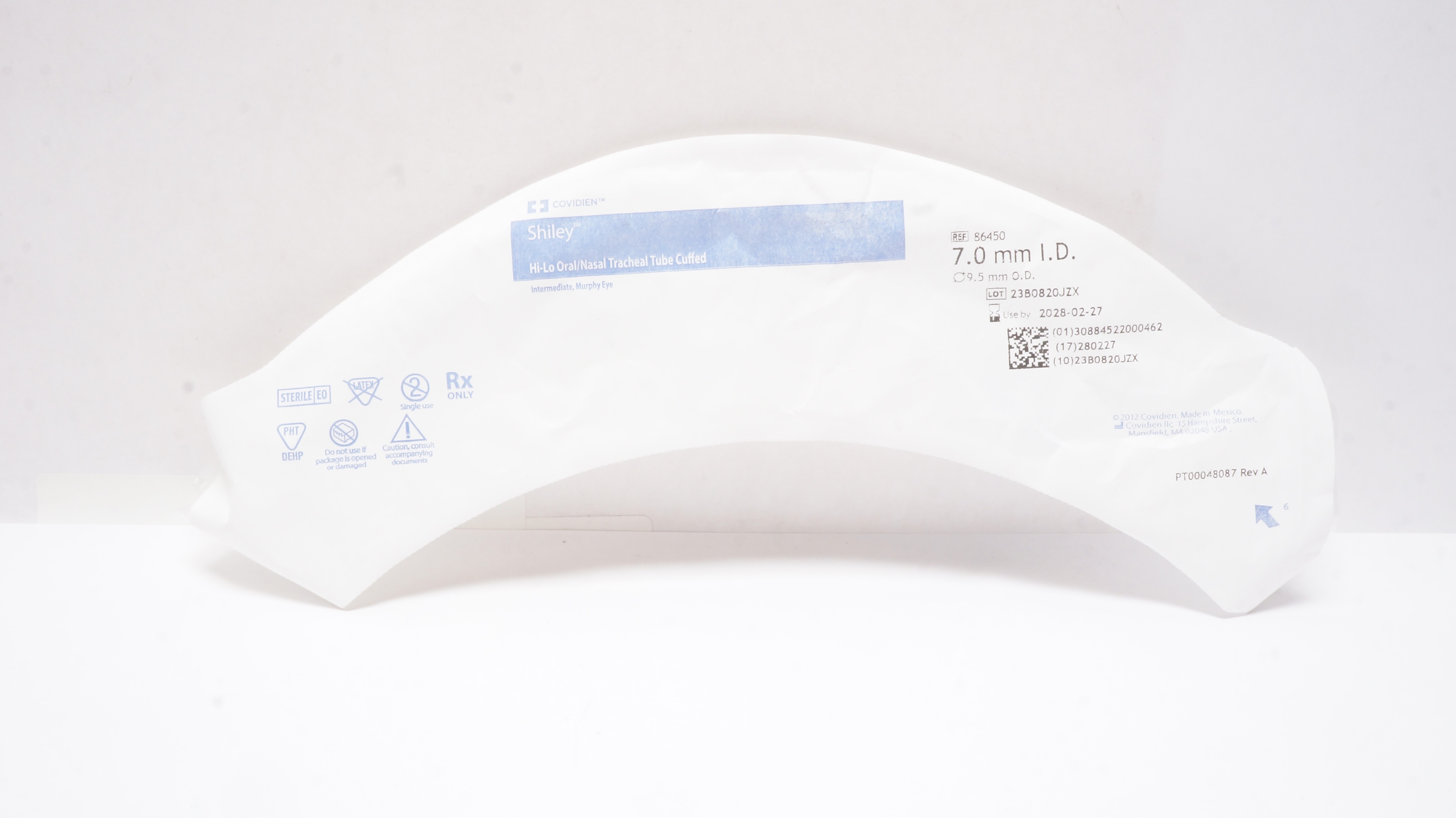 Covidien 86450 Shiley Hi-Lo Oral/Nasal Tracheal Tube 7.0 mm ID x 9.5mm OD
