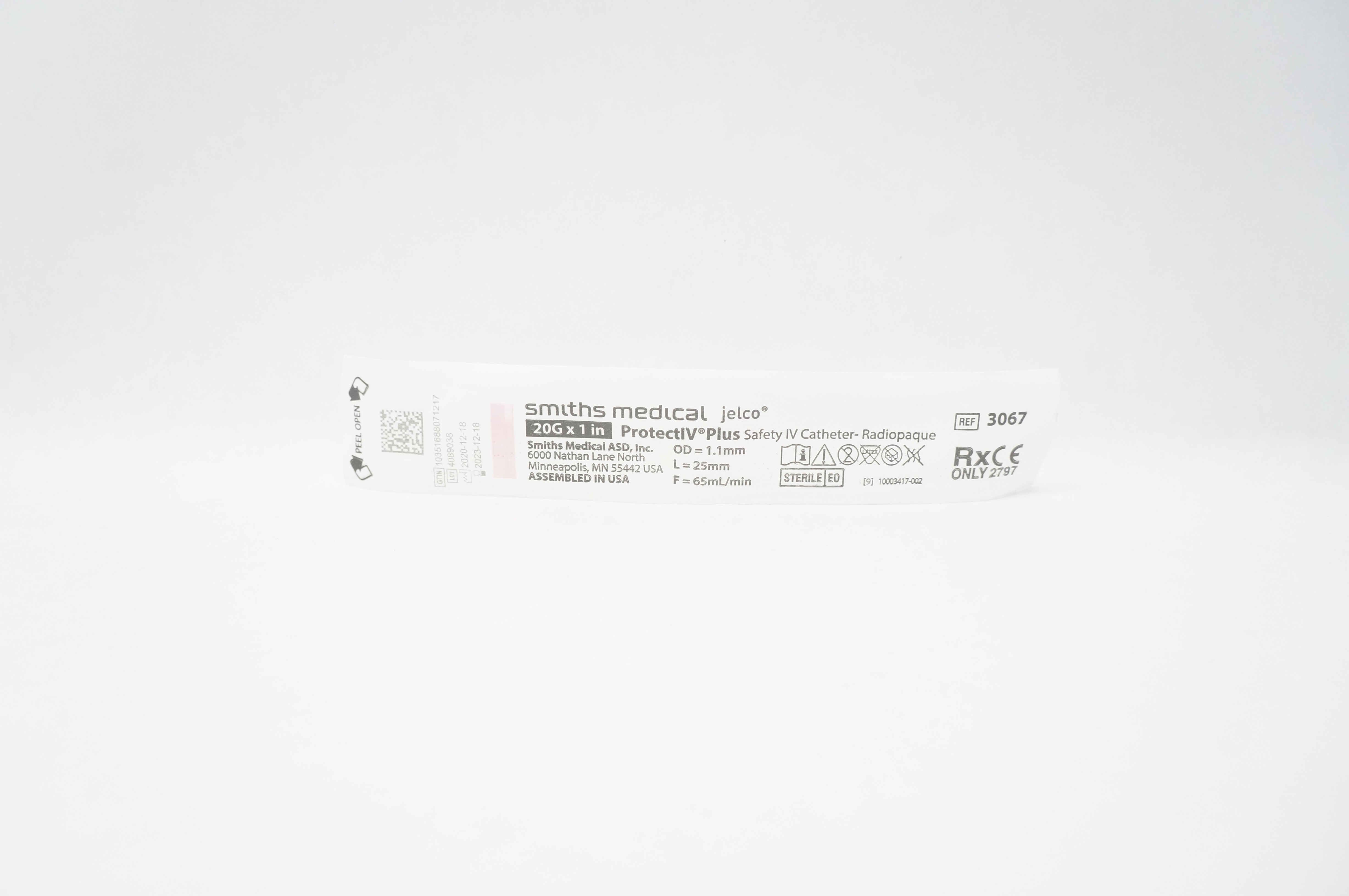 Smiths Medical 3067 Protect IV Plus Safety Cath. Radiopaque 20G x 1inch