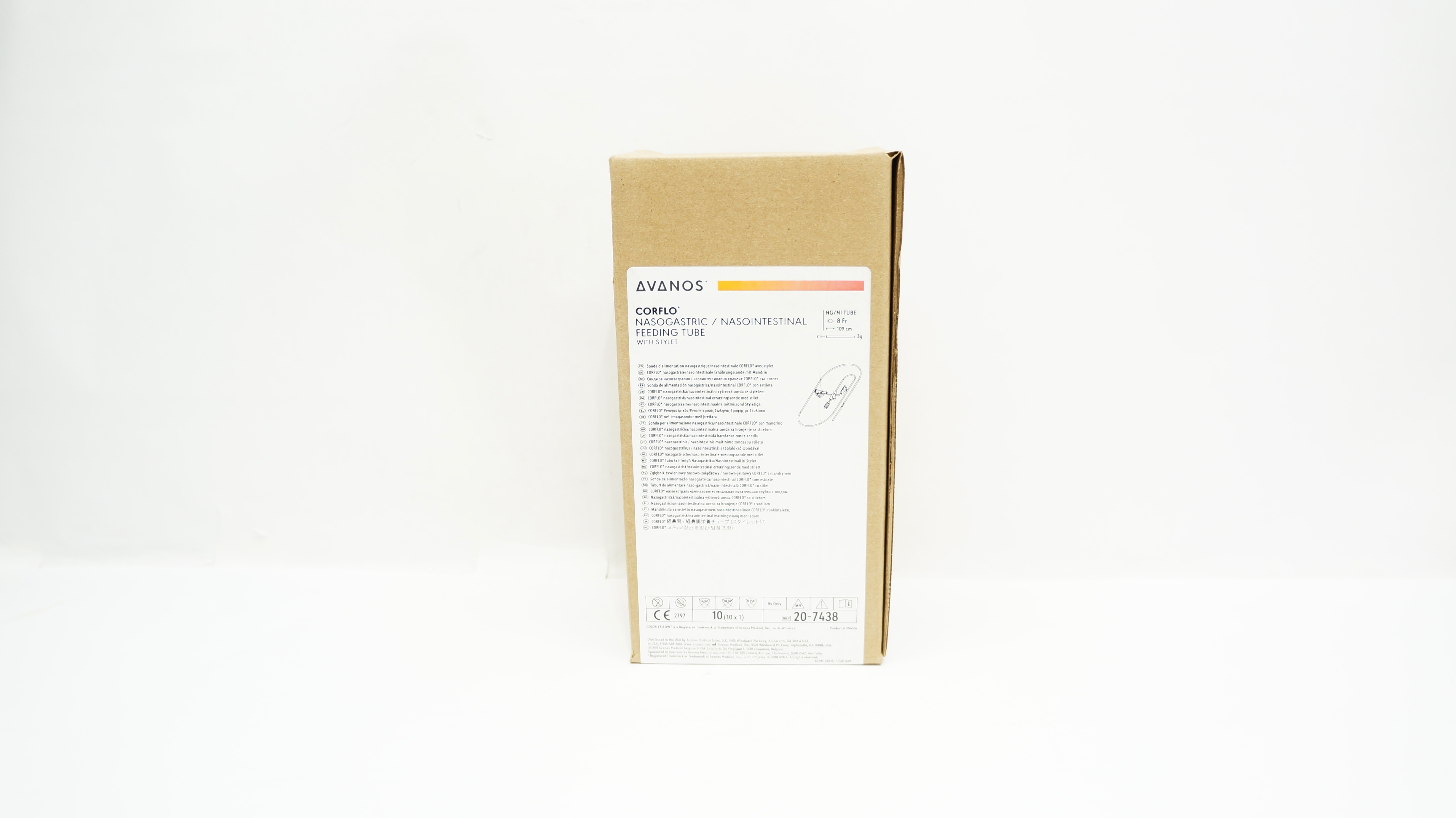 Avanos 20-7438 CORFLO Nasogastric/Nasointestinal Feeding Tube 8Frx109cm-Box of10