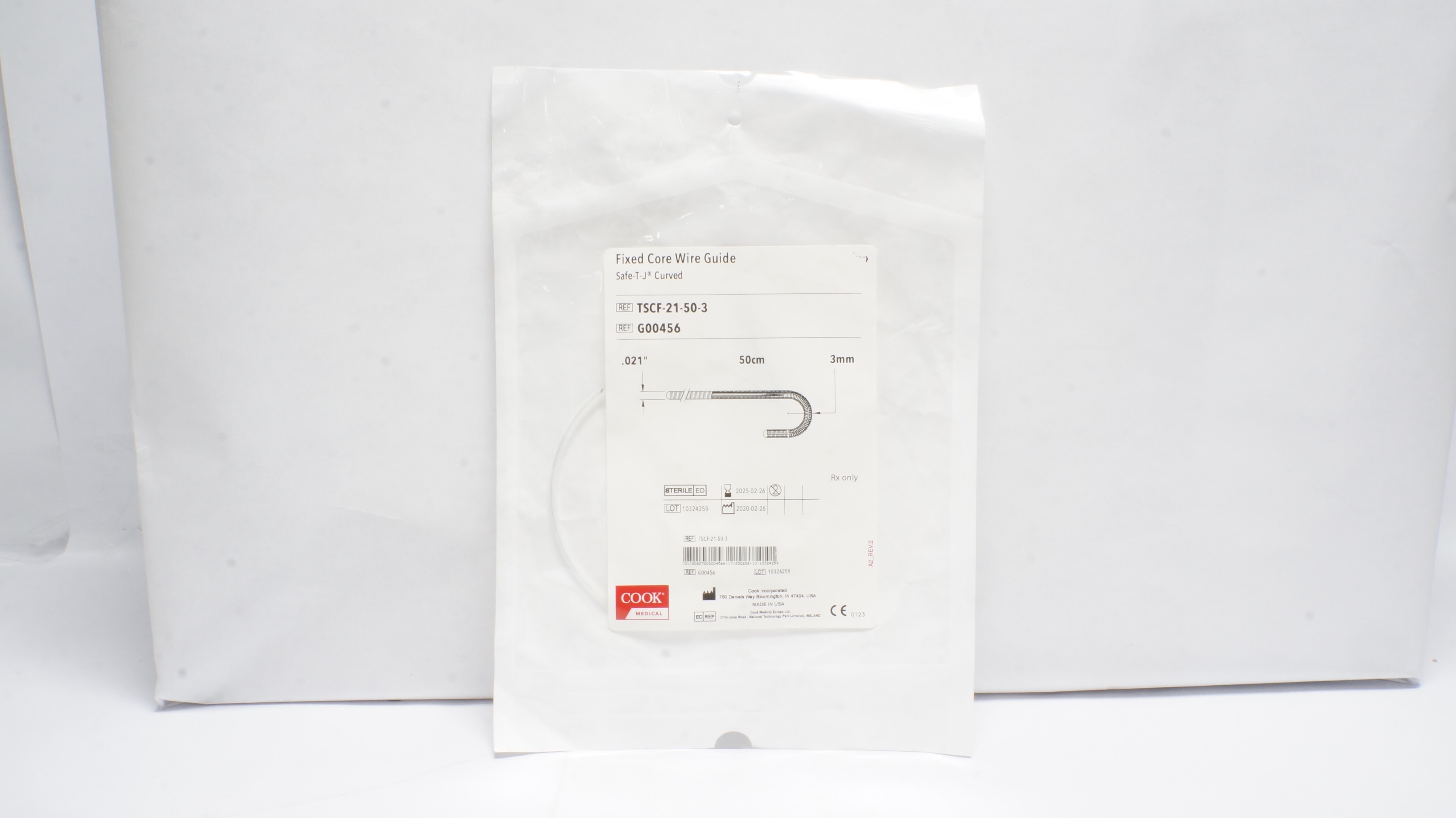 Cook Medical G00456 Fixed Core Wire Guide Safe-T-J Curved .021In x 50cm x 3mm(x)