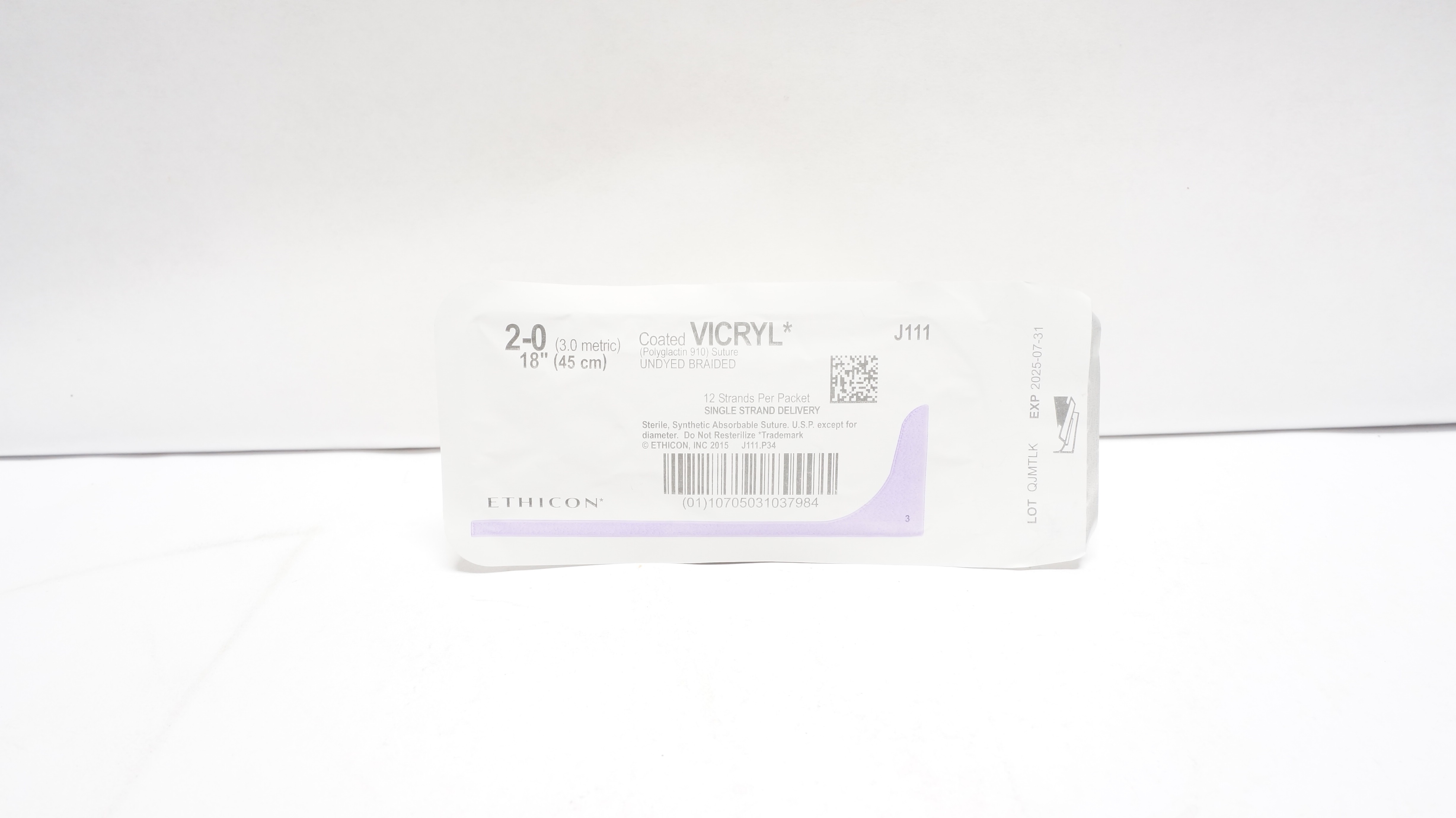 Ethicon J111 2-0 Coated VICRYL (Polyglactin 910) Stre 12 Strands, 18 inch (x)