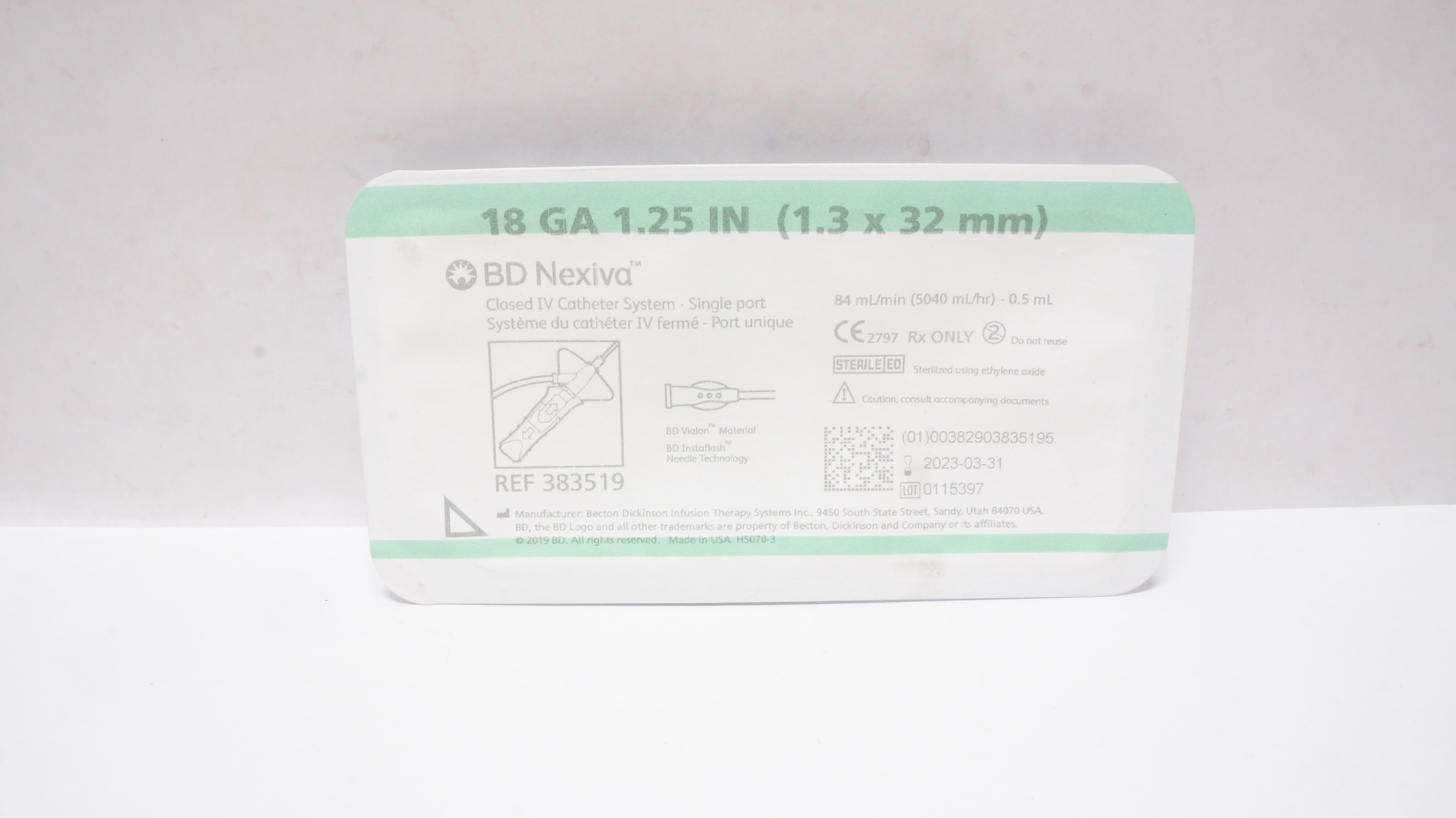 BD 383519 Nexiva Closed IV Cath. System 18Ga x1.25inch 0.5mL (x)