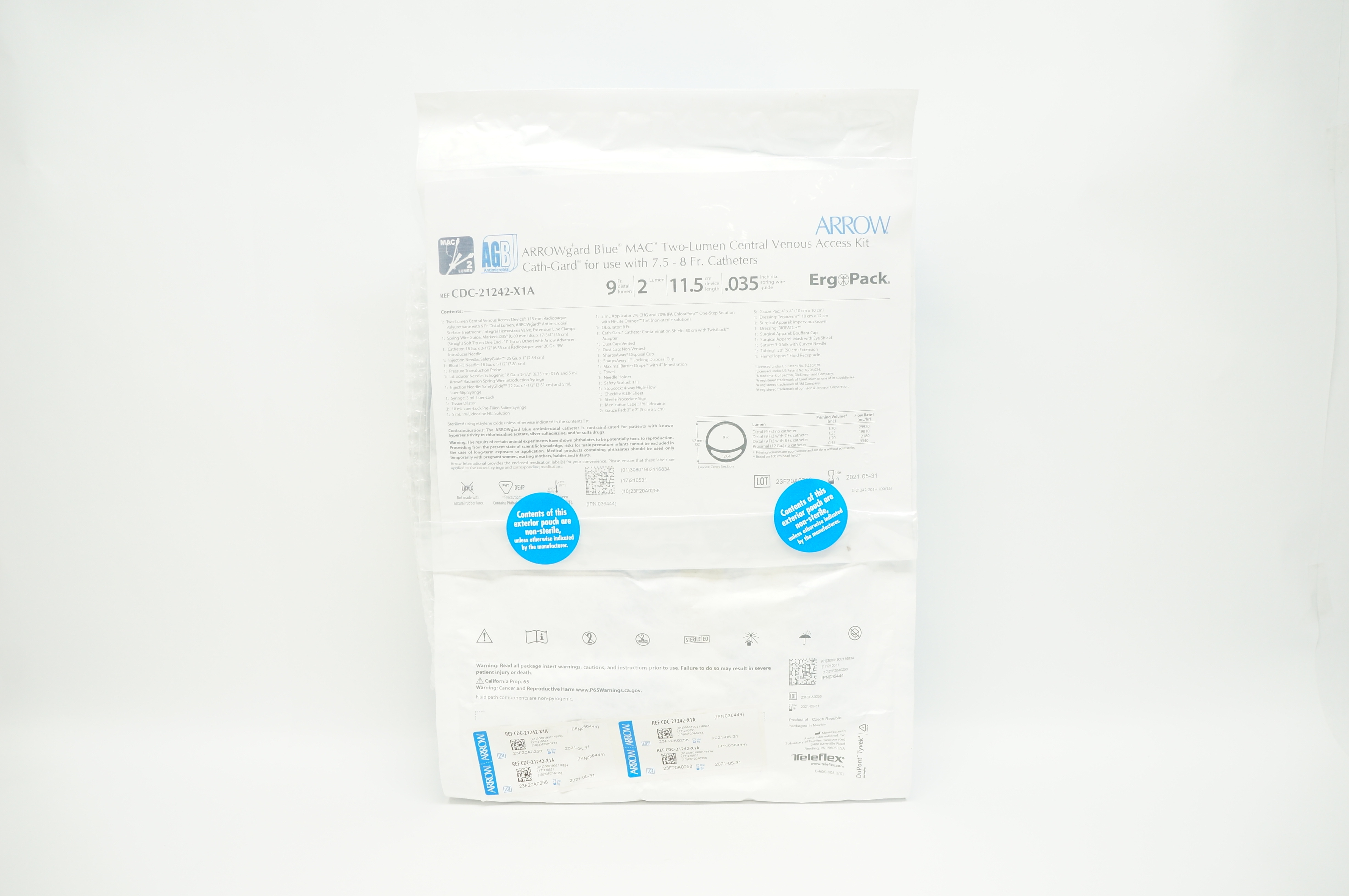 Arrow CDC-21242-X1A Two-Lumen Central Venous Access Kit 9Fr. 11.5cm, 2 Lumen