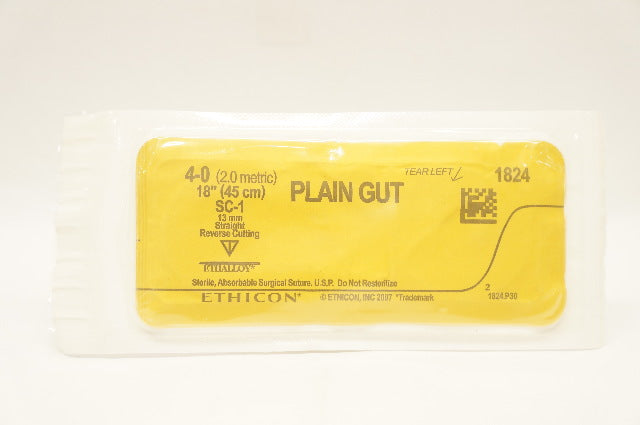 Ethicon 1824 4-0 Plain Gut Absorbable Stre SC-1 13mm Reverse Cutting, 18inch(x)