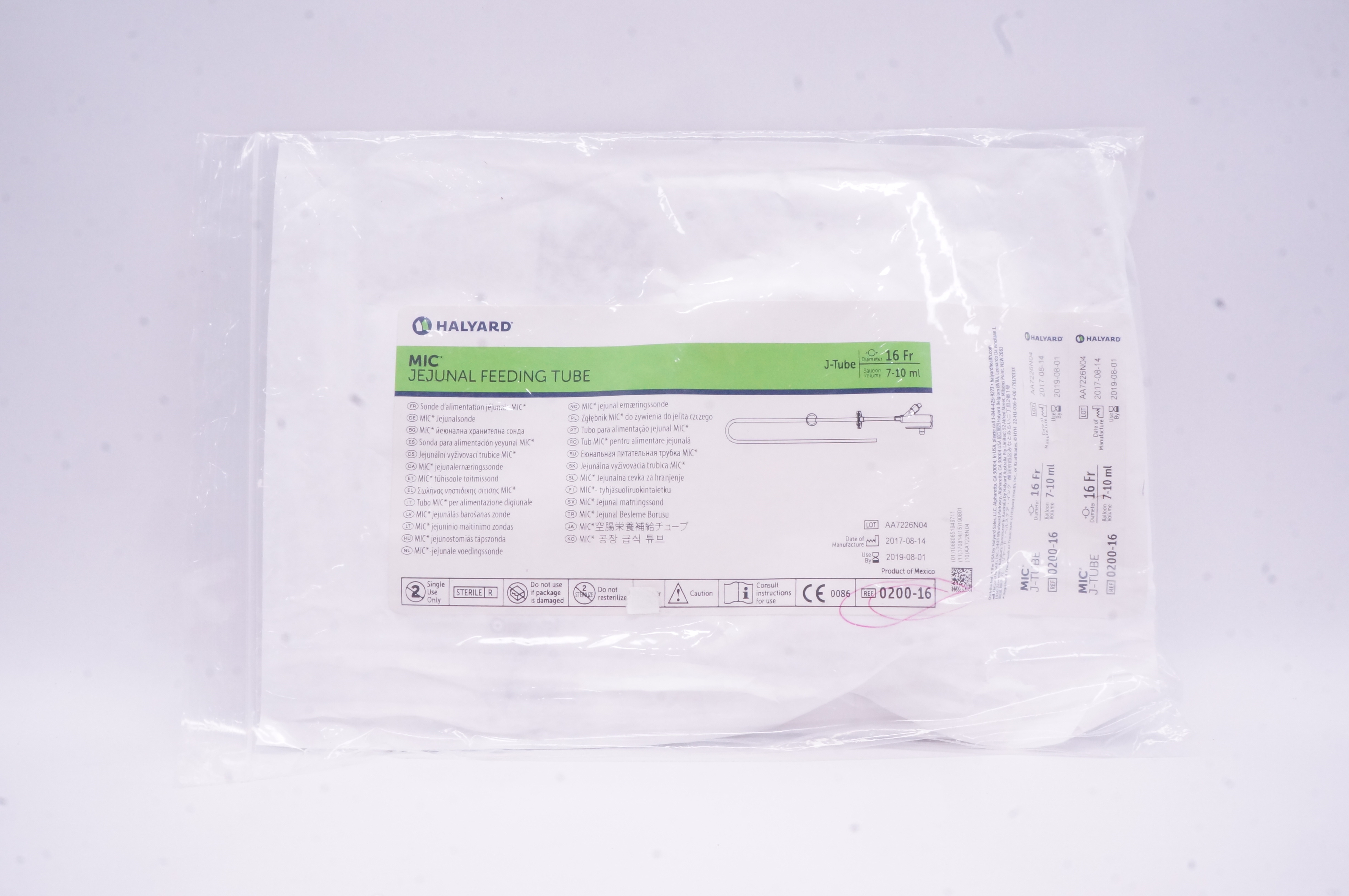 Halyard 0200-16 MIC Jejunal Feeding Tube J-Tube 16Fr x 7-10 ml (x)