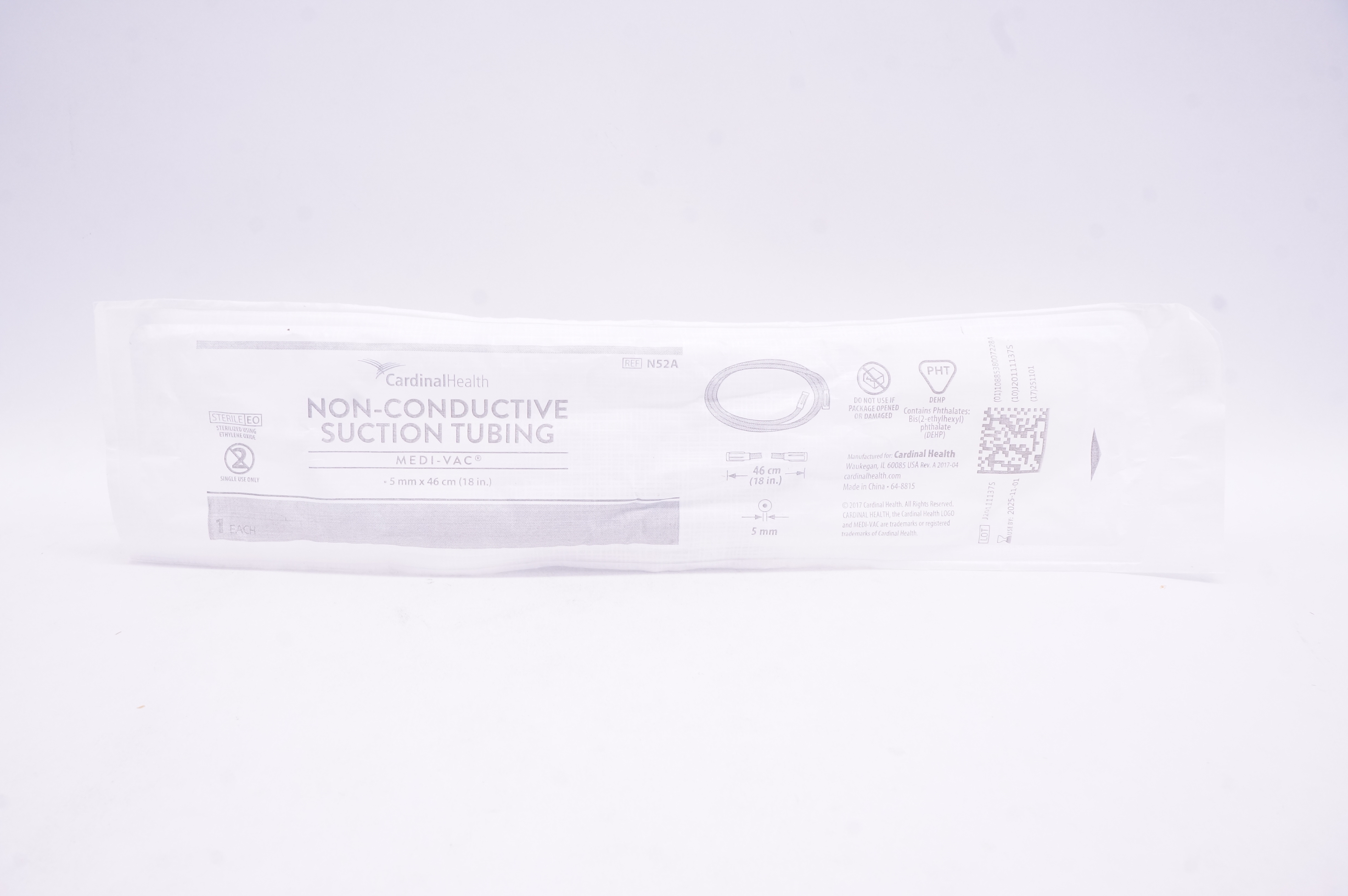 Cardinal Health N52A Medi-Vac Non-Conductive Suction Tubing 5mm x 46cm