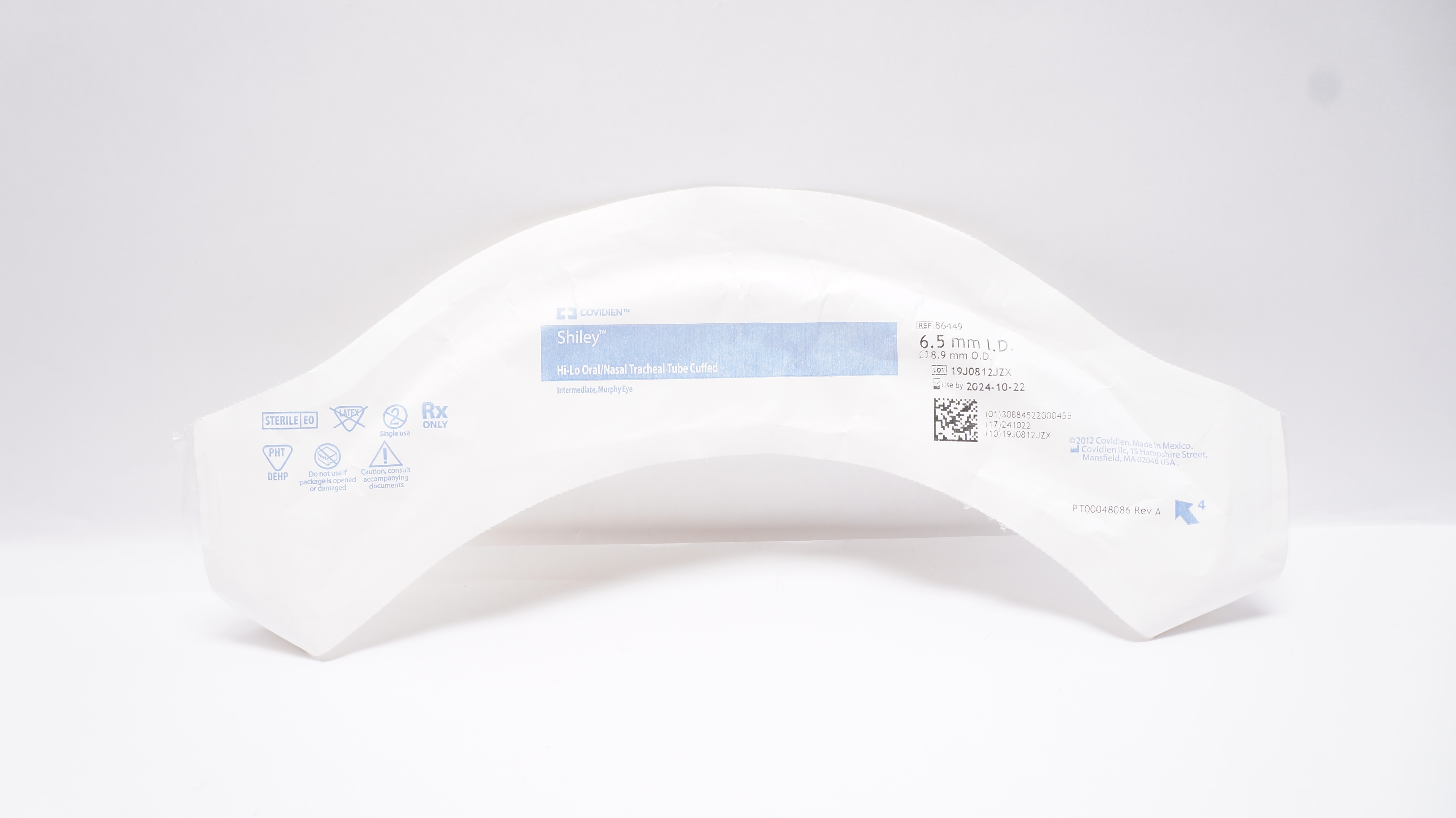 Covidien 86449 Shiley Hi-Lo Oral/Nasal Tracheal Tube Cuffed 6.5mm ID x 8.9mm OD