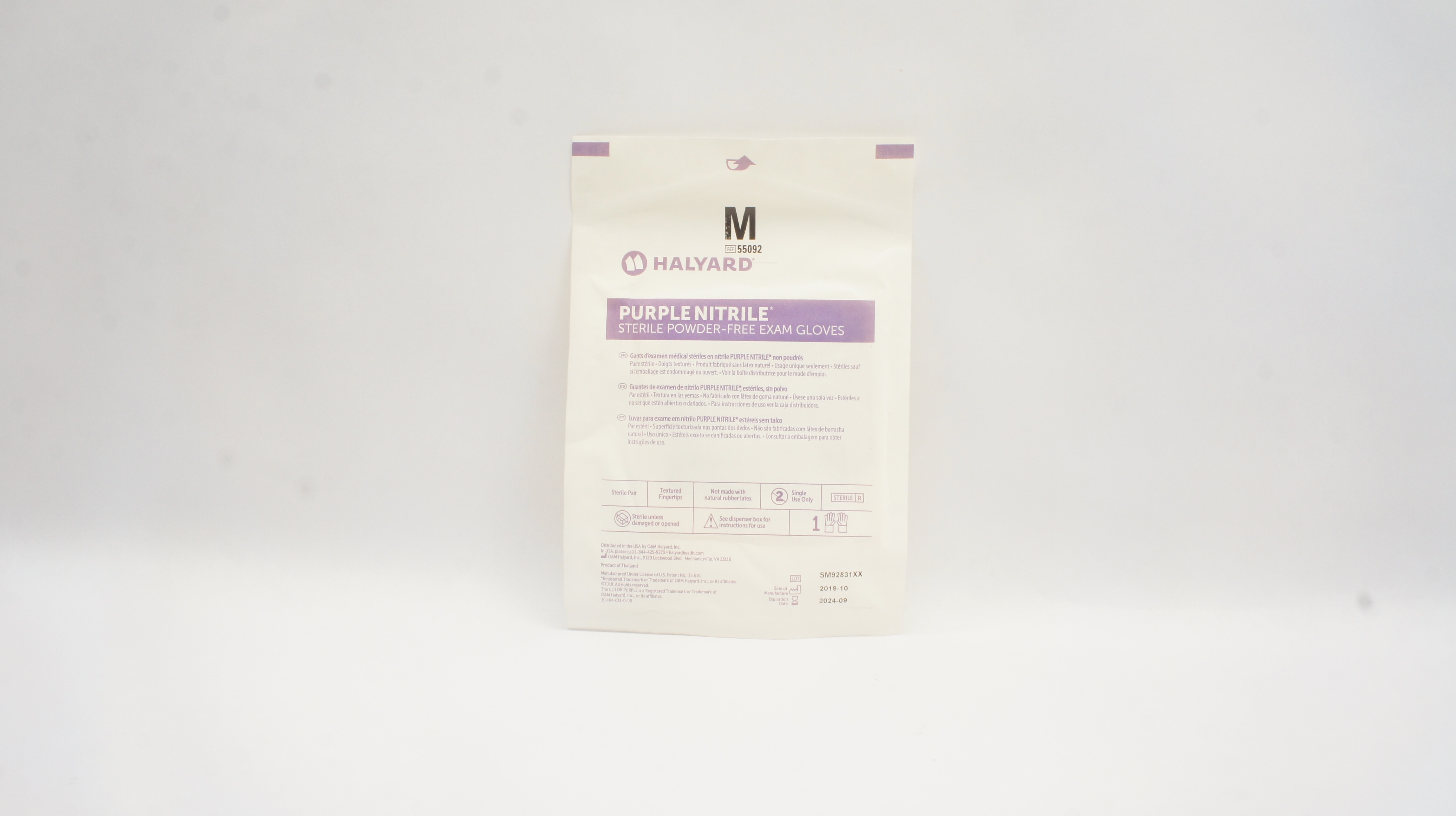 Halyard 55092 Purple Nitrile Sterile Powder-free Exam Gloves, M