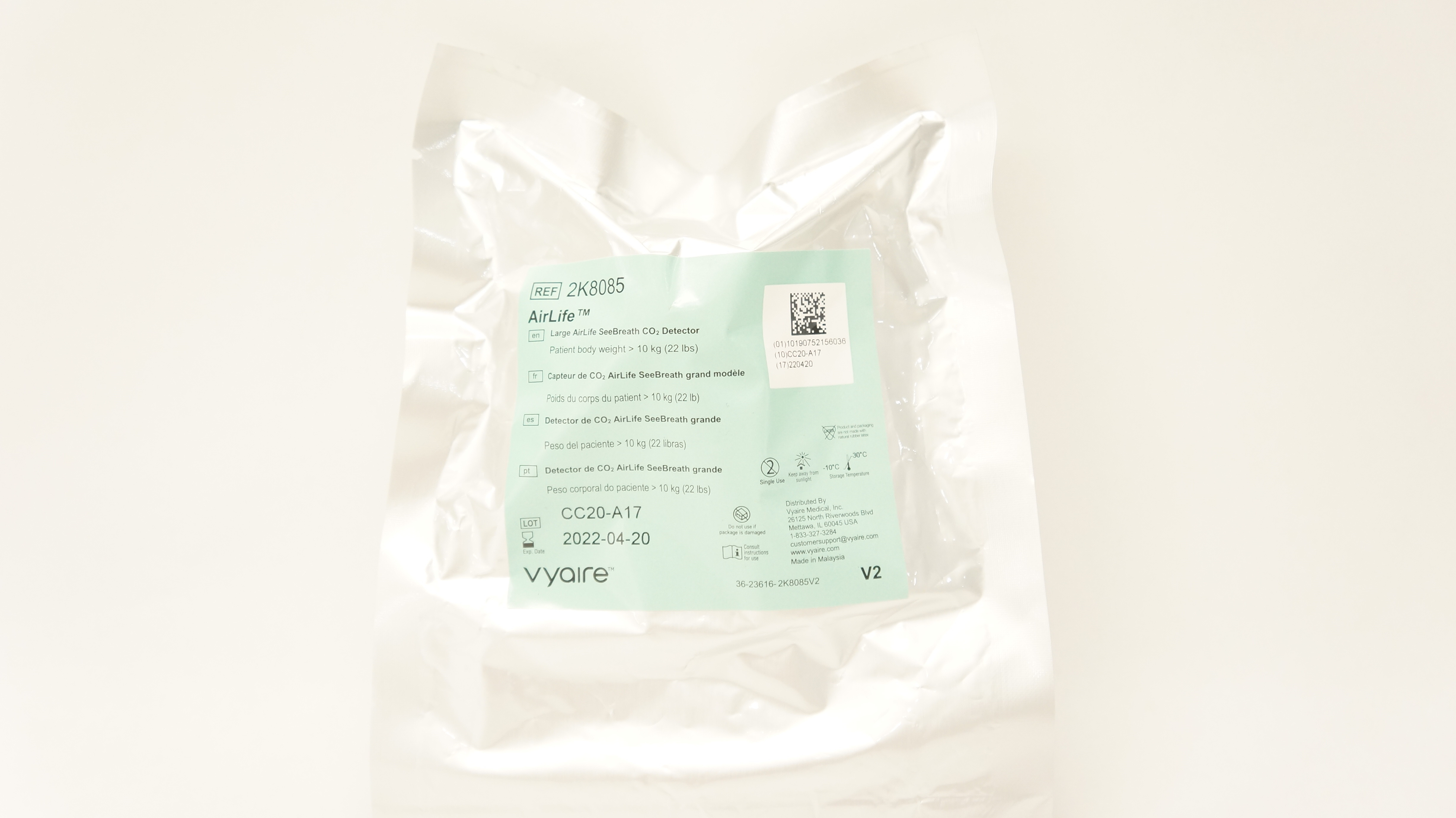 Vyaire 2K8085 AirLife Large SeeBreath CO2 Detector >22lbs (x)