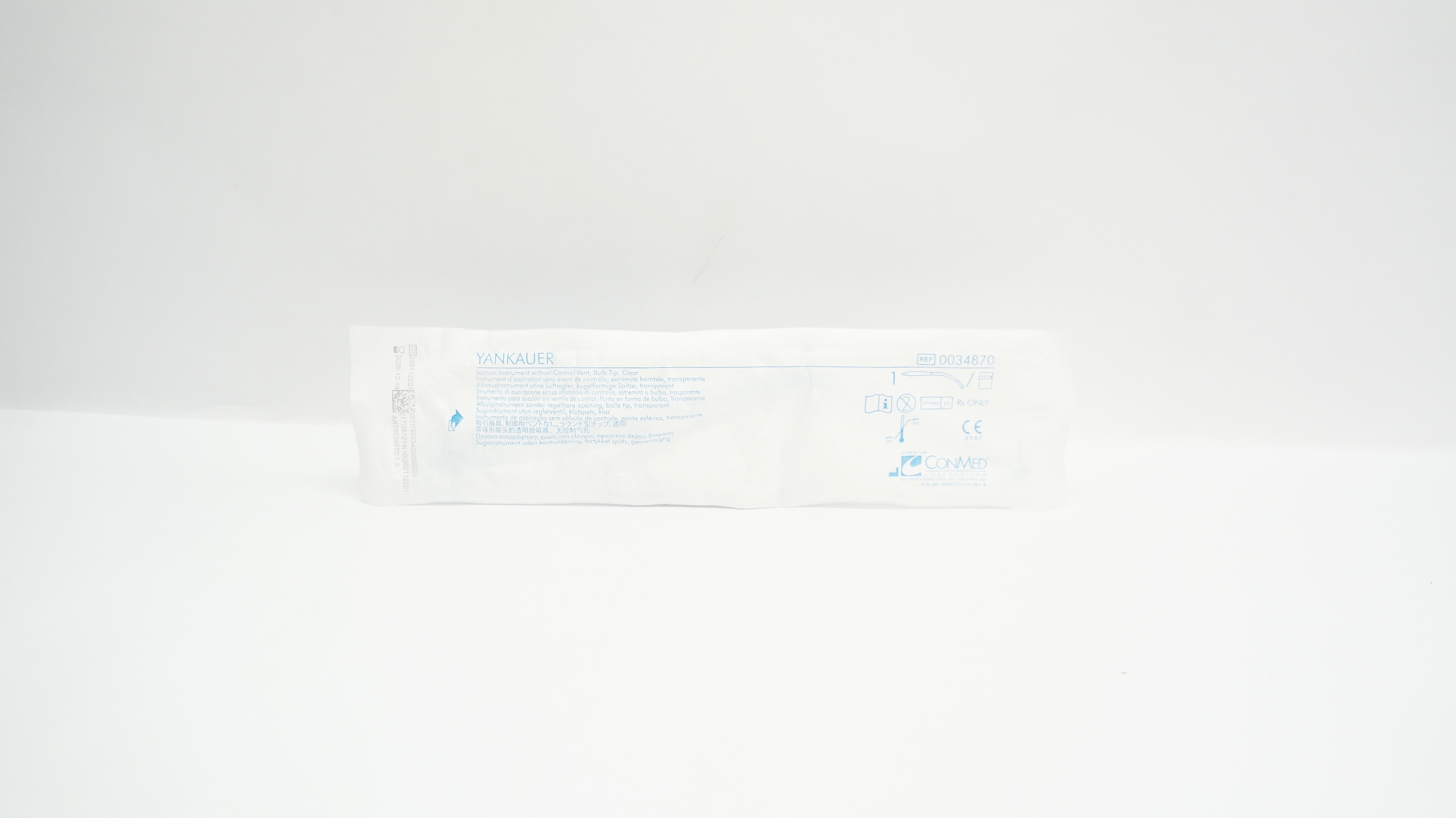 ConMed 0034870 Yankauer Suction Instrument without Control Vent, Bulb Tip, Clear