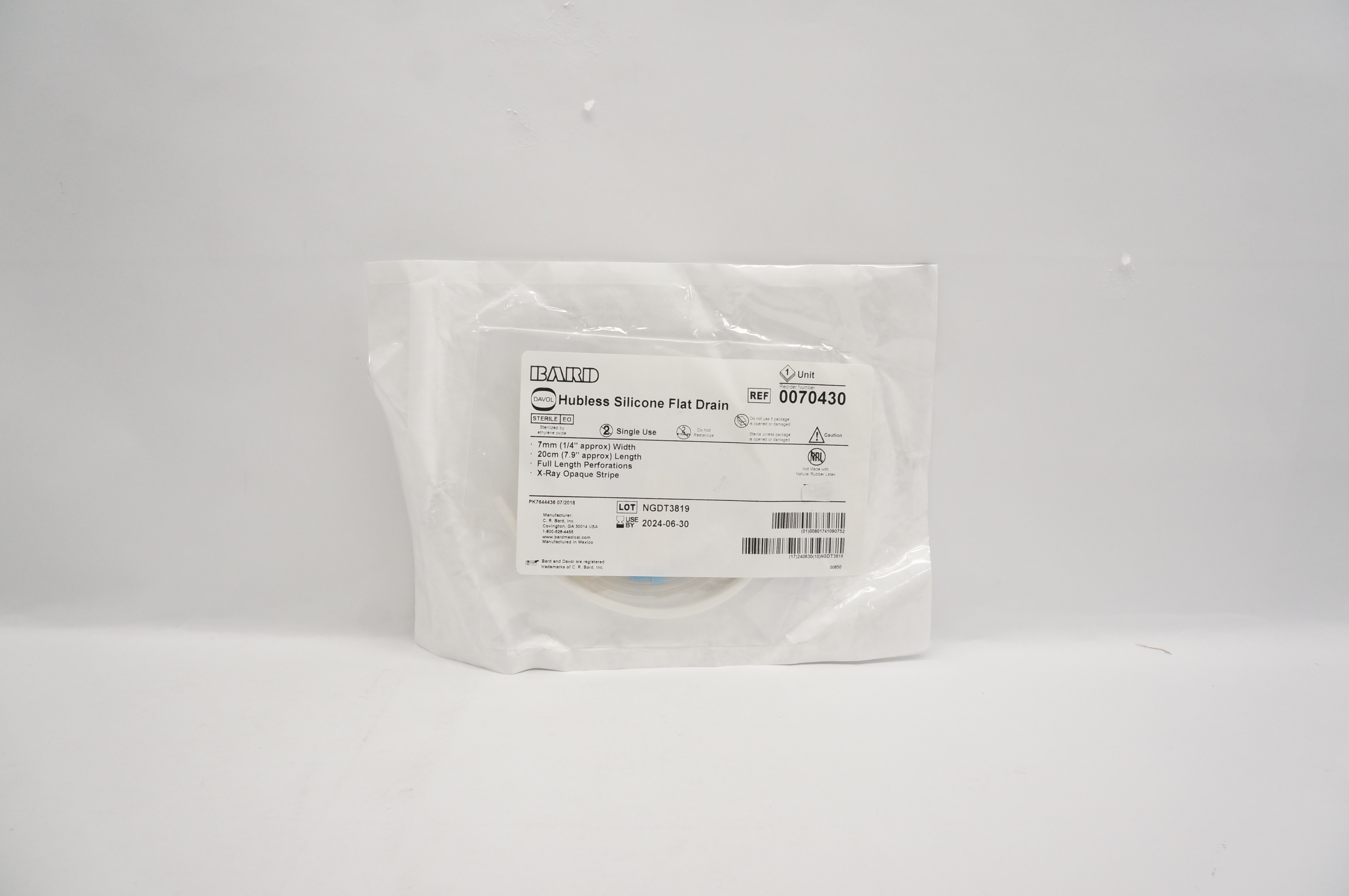 Bard 0070430 Hubless Silicone Flat Drain 1/4 inch x 7.9 inch Approx.