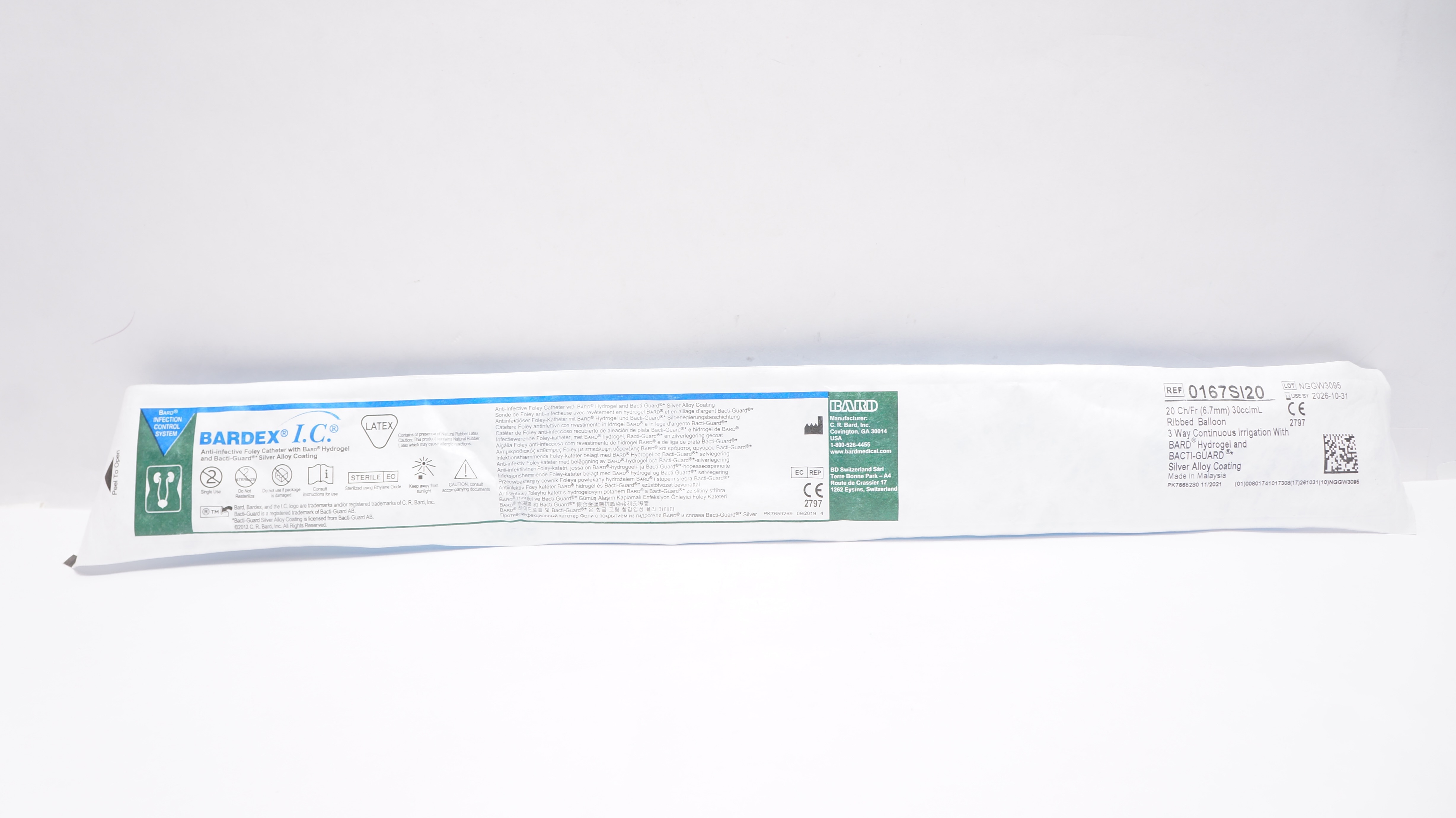 Bard 0167SI20 Bardex I.C. Anti-Infective Foley Cath. 20Ch/Fr 30cc/mL Balloon