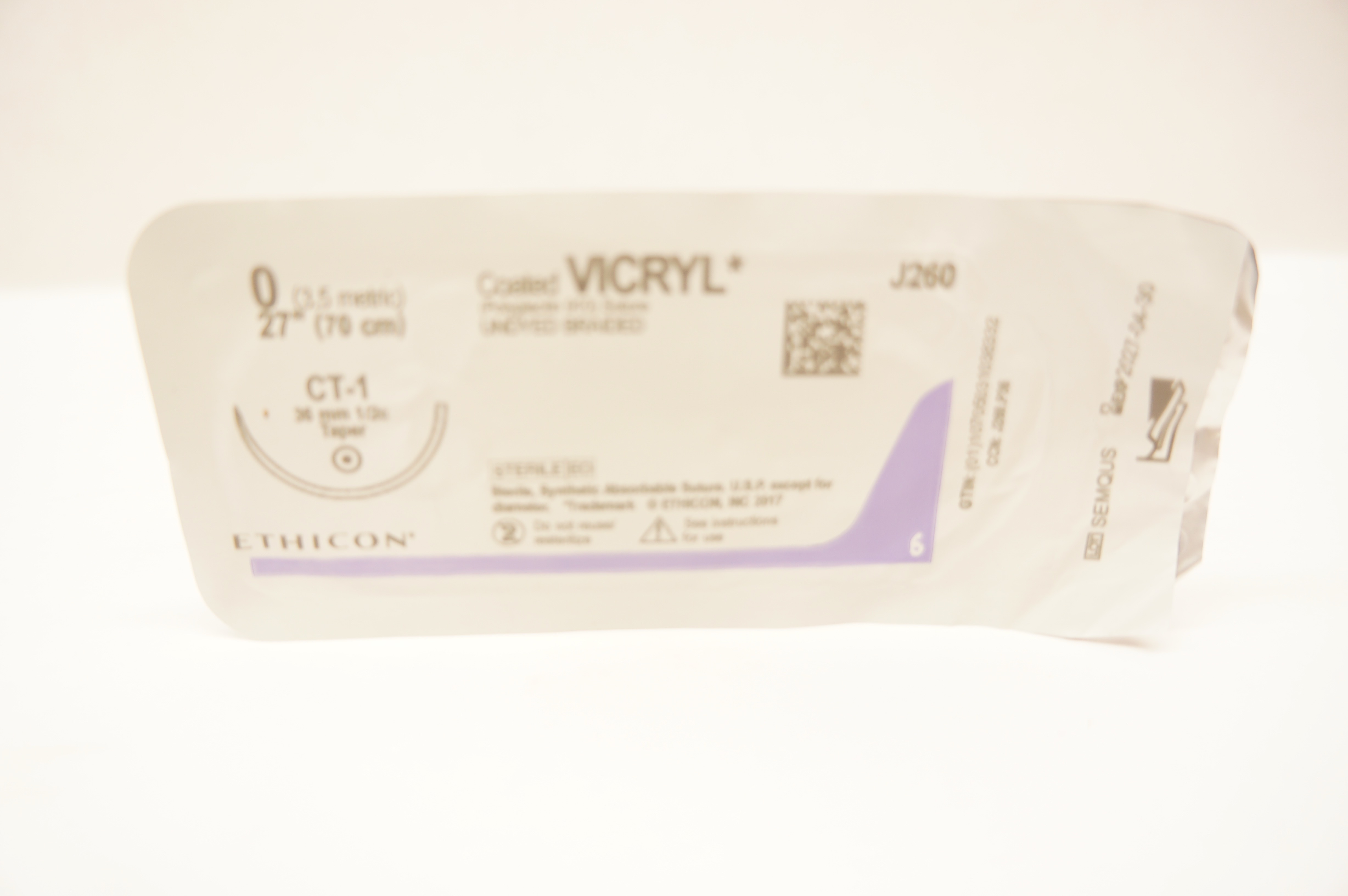 Ethicon J260 0 Coated VICRYL Undyed Braided CT-1 36mm 1/2c Taper, 27 inch