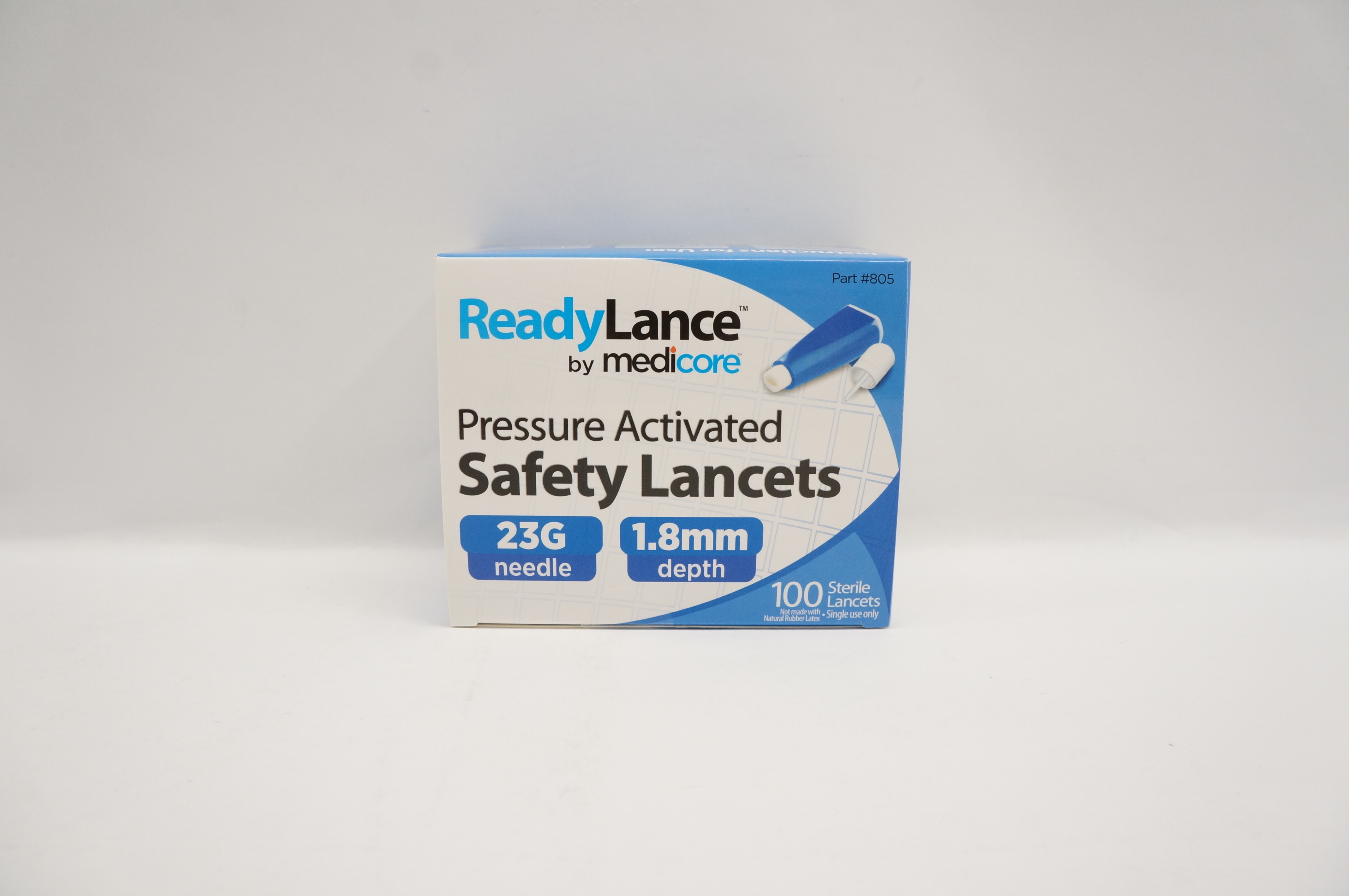 Medicore 805 Ready Lance Pressure Activated Safety Lancets 23G x1.8mm-Box of 100
