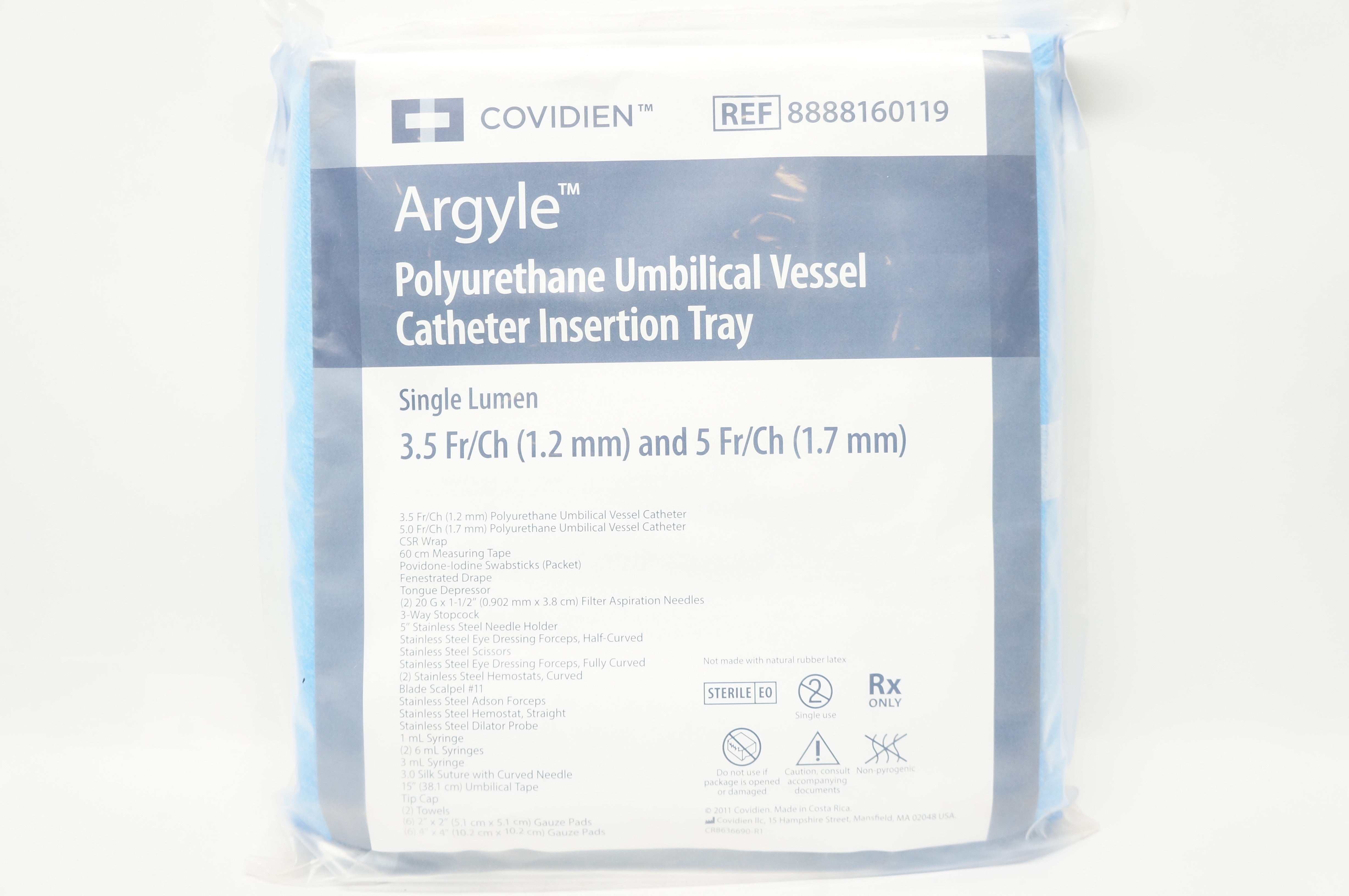 Covidien 8888160119 Argyle Polyurethane Umbilical Vessel Cath. Tray 3.5Fr/5Fr(x)