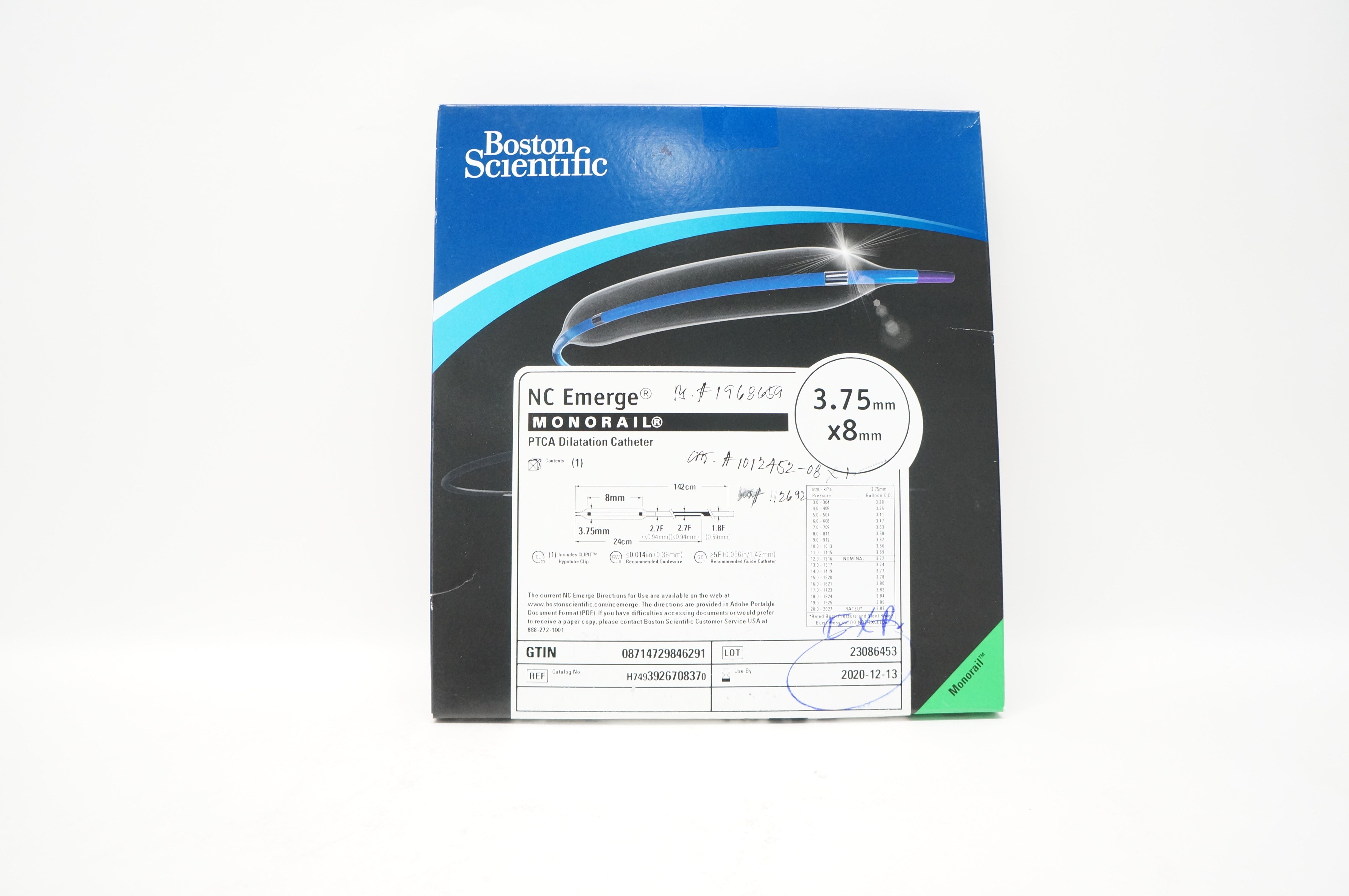 Boston Scientific 392670837 NC Emerge PTCA Dilatation Catheter 3.75mm x 8mm (x)