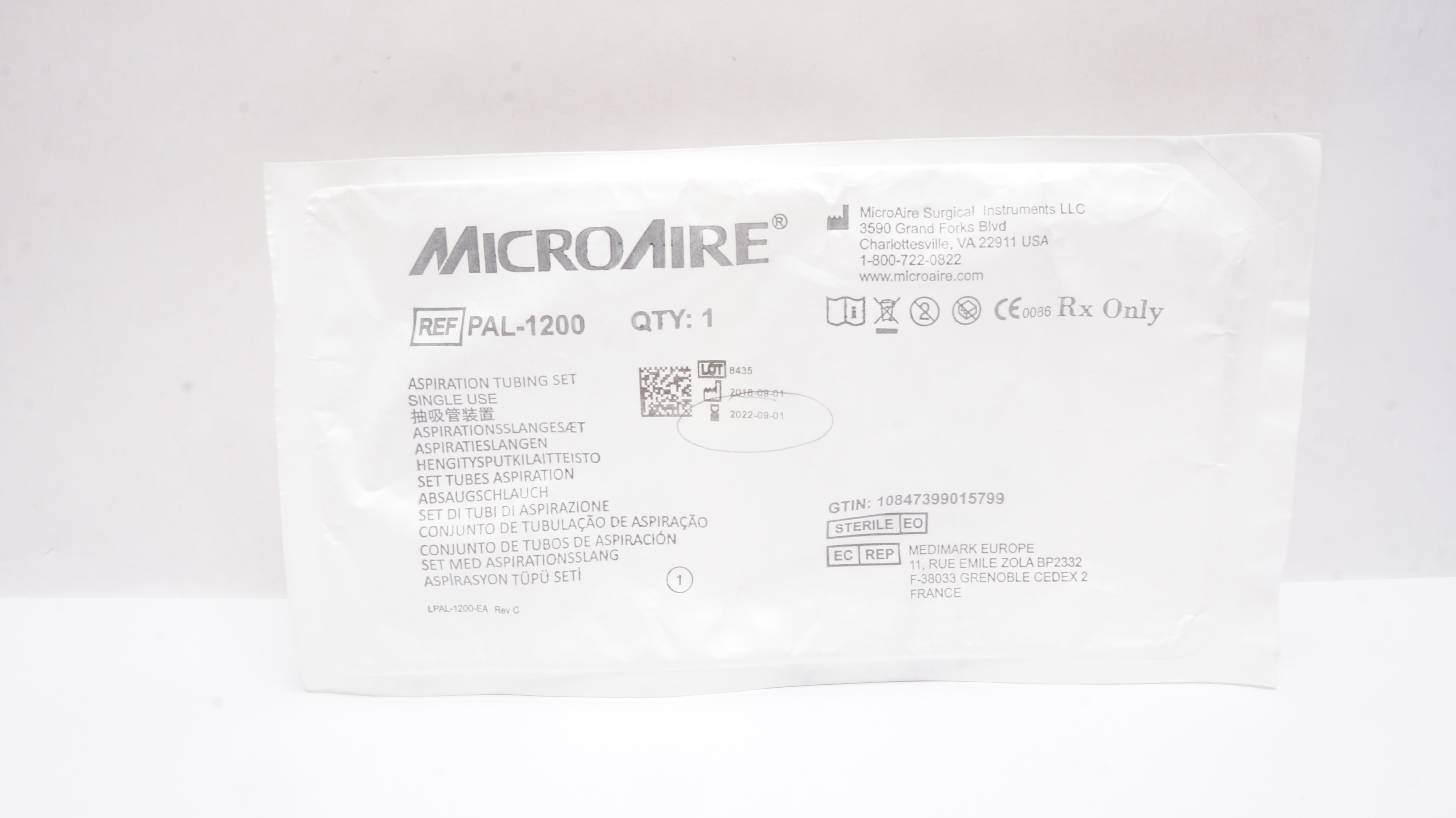 MicroAire Surgical PAL1200 Aesthetics Aspiration Tubing Set (x)