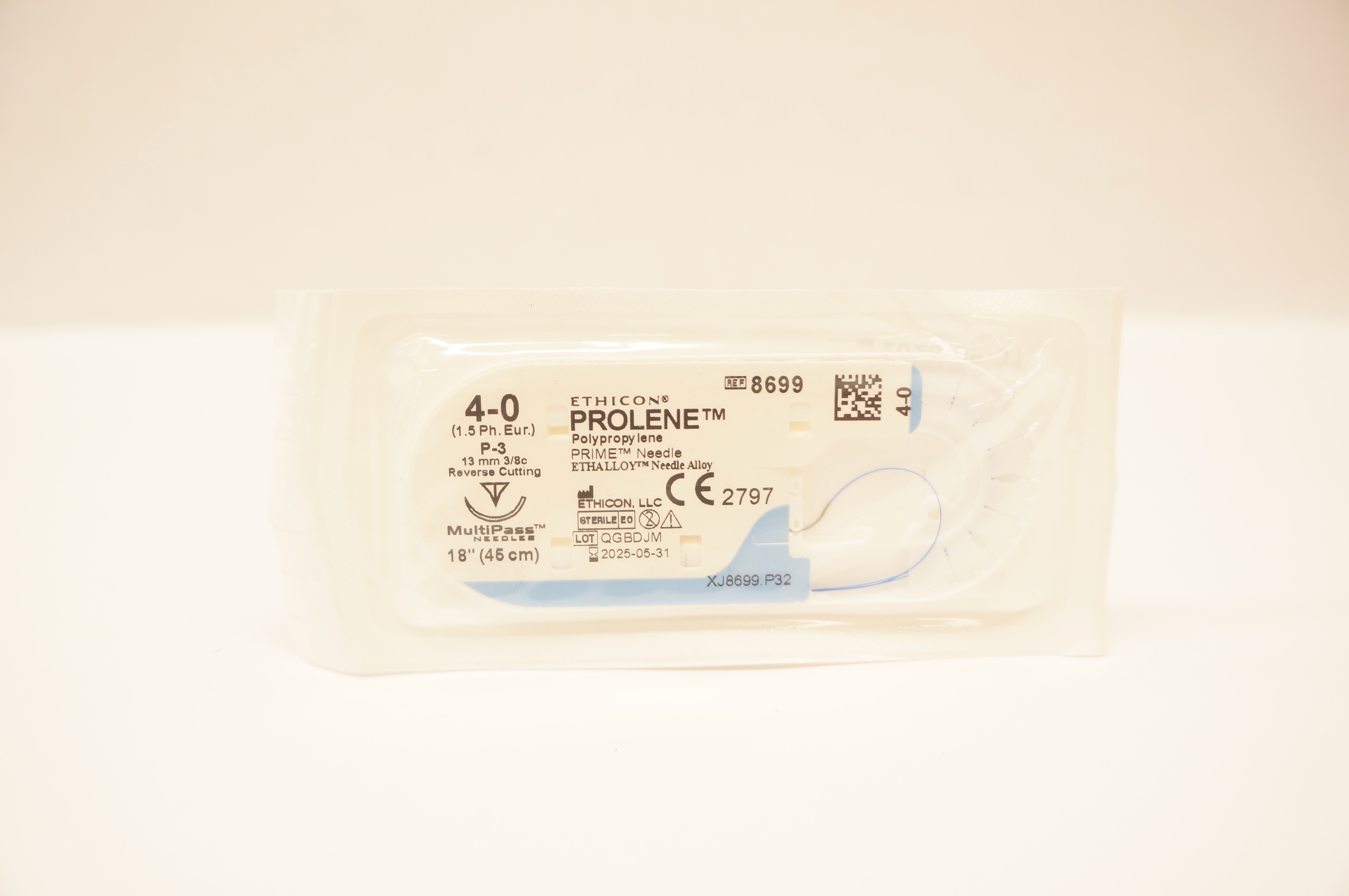 Ethicon 8699 4-0 PROLENE Polypropylene Stre P-3 13mm 3/8c Reverse Cutting 18inch