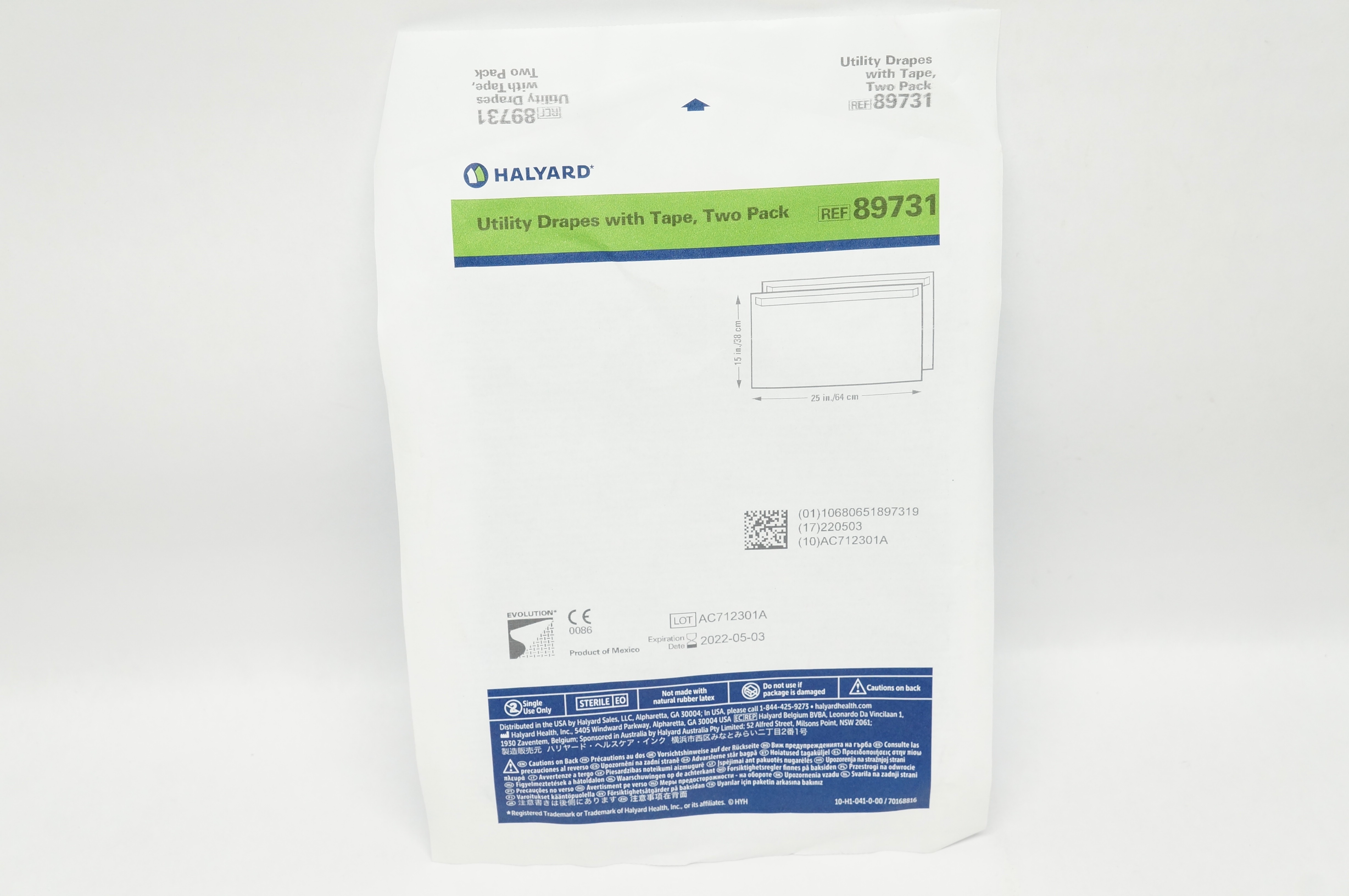 Halyard 89731 Utility Drapes with Tape Two Pack 15 inch x 25 inch (x)